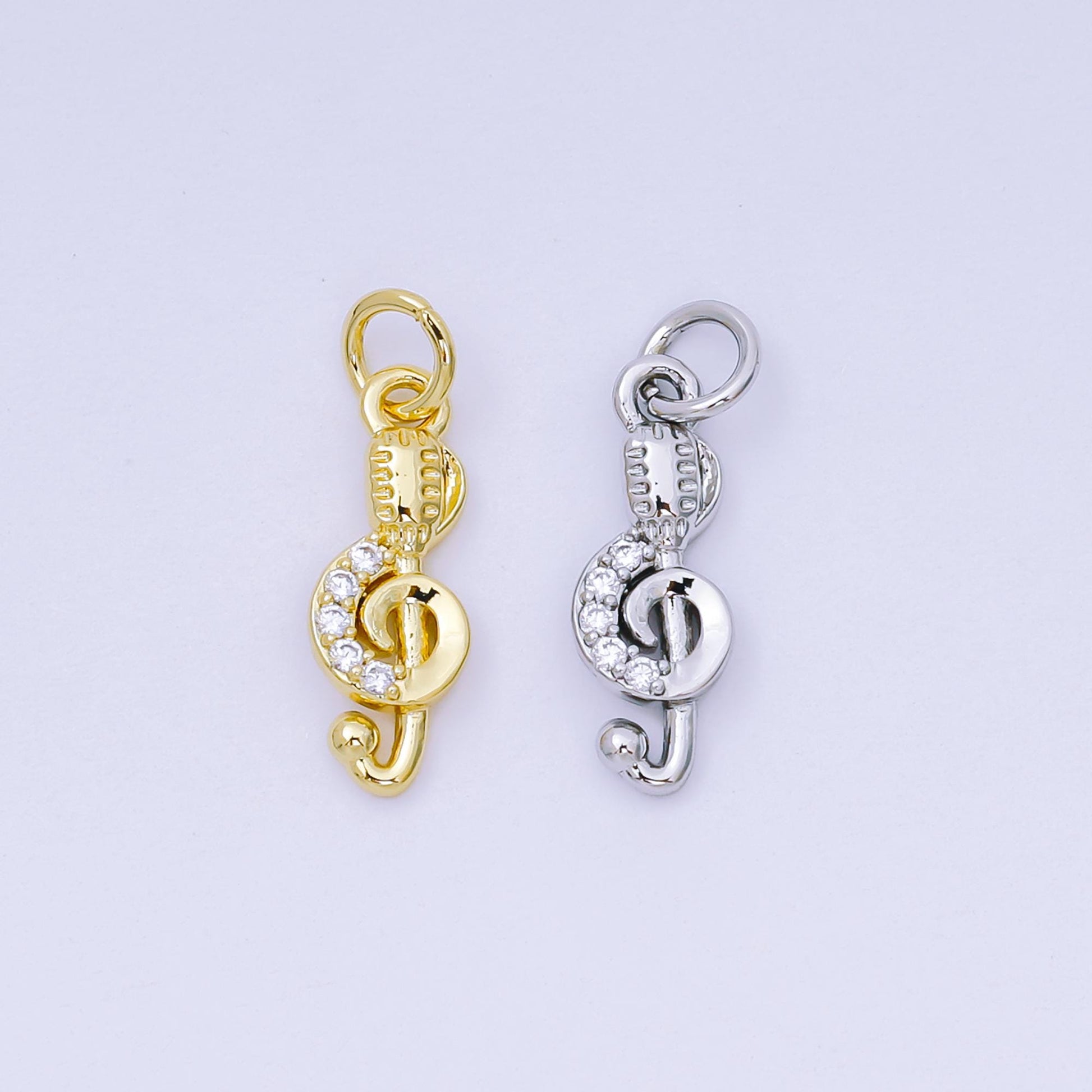 24K Gold Filled 16mm Micro Paved CZ Microphone in G-Clef Treble Music Note Charm in Gold and Silver | AH-589