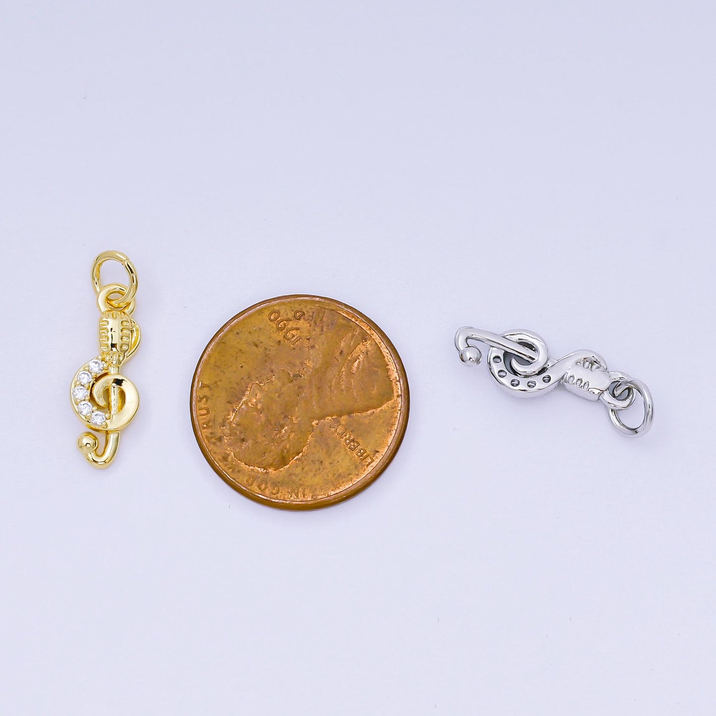24K Gold Filled 16mm Micro Paved CZ Microphone in G-Clef Treble Music Note Charm in Gold and Silver | AH-589