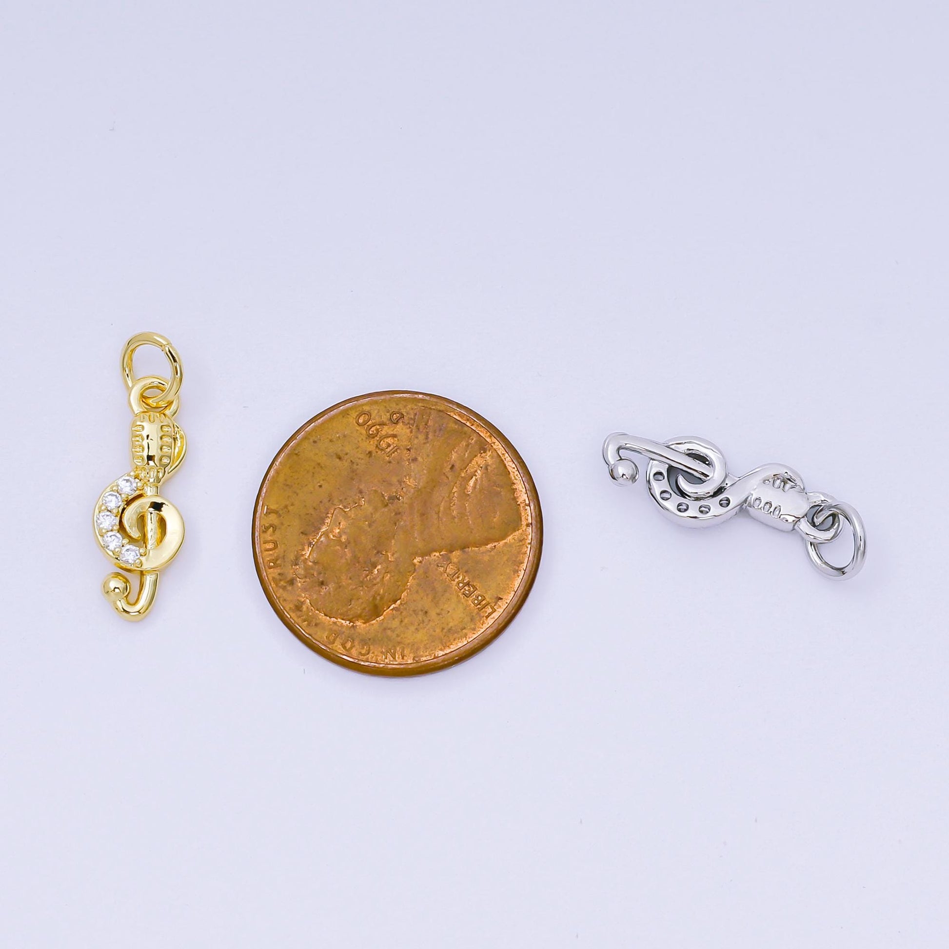 24K Gold Filled 16mm Micro Paved CZ Microphone in G-Clef Treble Music Note Charm in Gold and Silver | AH-589