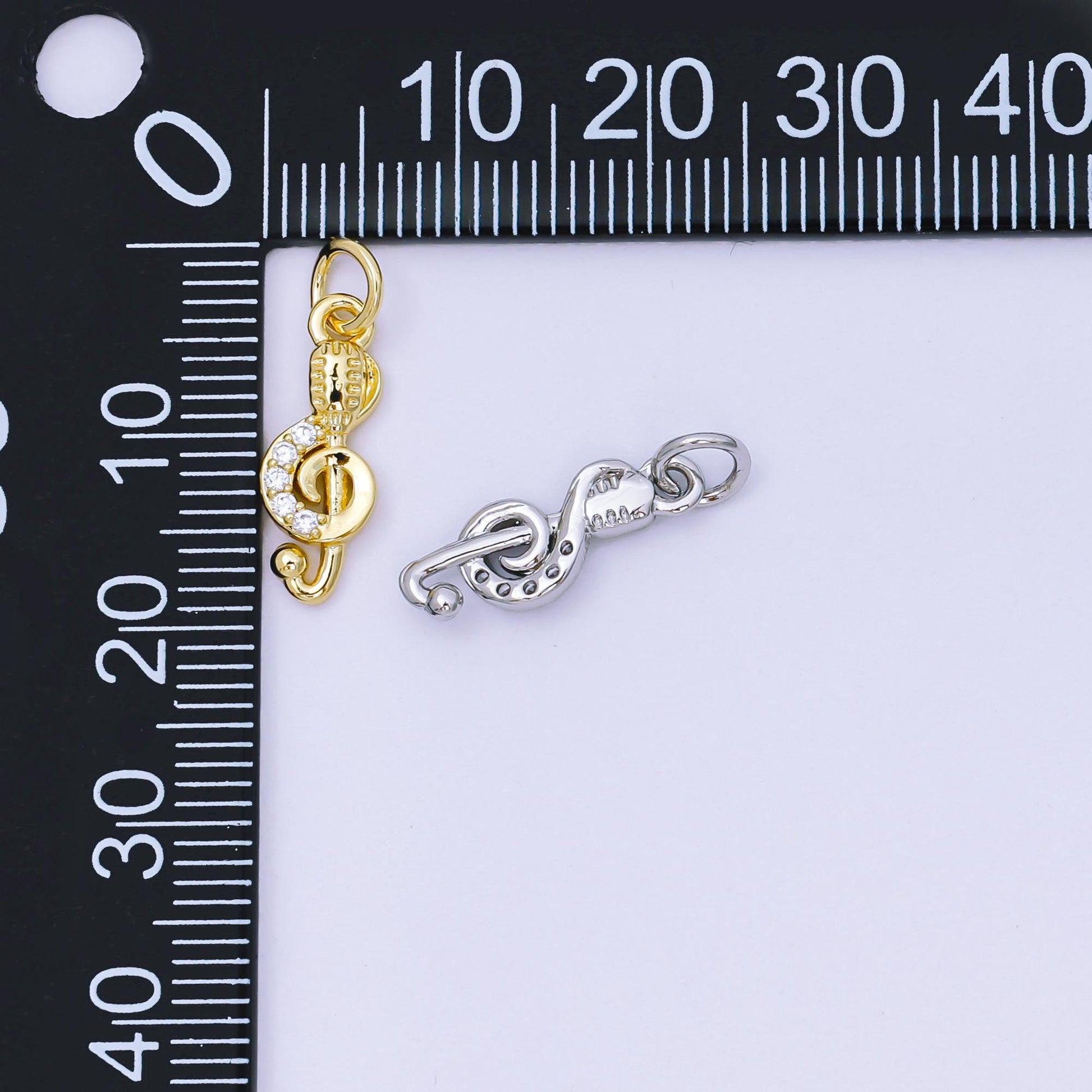 24K Gold Filled 16mm Micro Paved CZ Microphone in G-Clef Treble Music Note Charm in Gold and Silver | AH-589