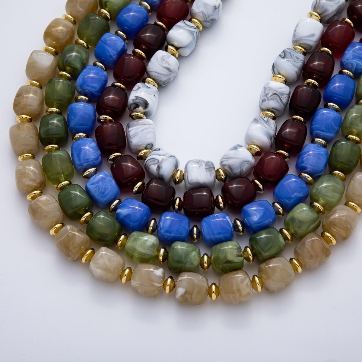 Chunky Beaded Resin Necklace with Gold Spacers 19.5 Inch long Statement Layer Necklace WA-34549