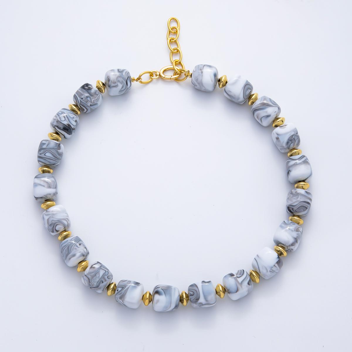 Chunky Beaded Resin Necklace with Gold Spacers 19.5 Inch long Statement Layer Necklace WA-34549