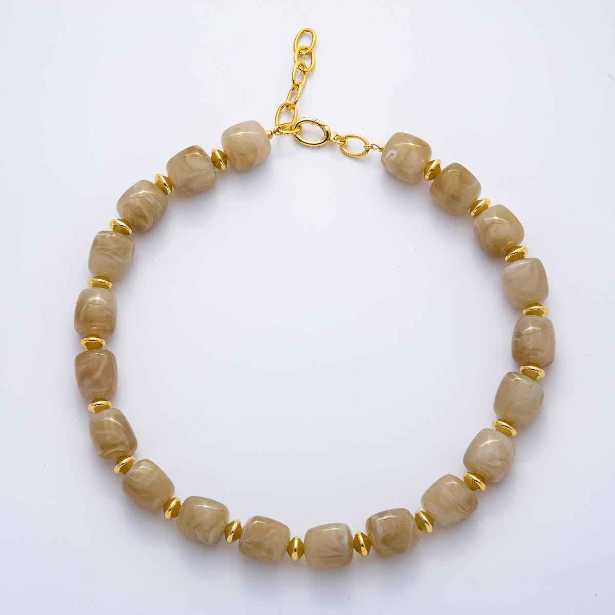 Chunky Beaded Resin Necklace with Gold Spacers 19.5 Inch long Statement Layer Necklace WA-34549
