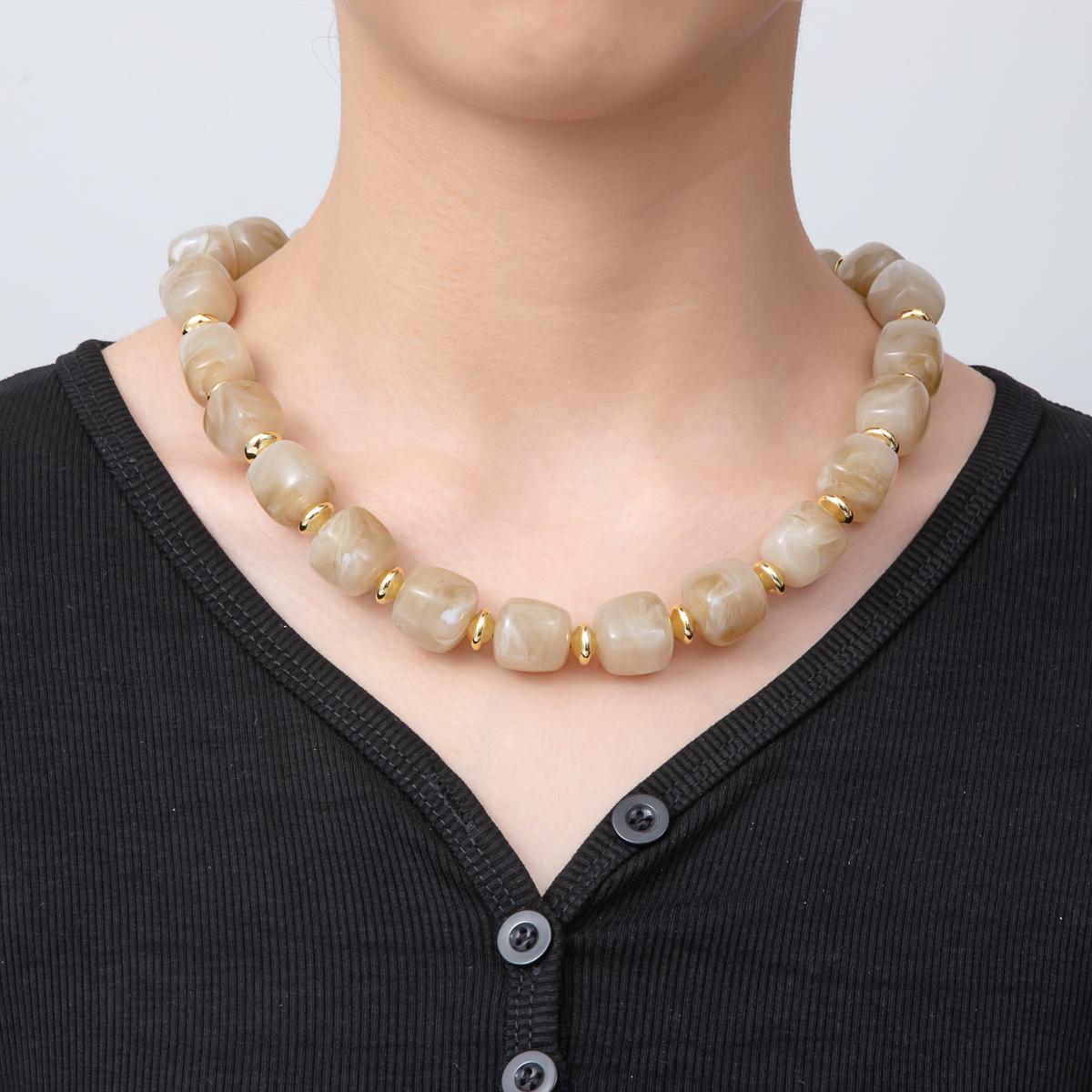 Chunky Beaded Resin Necklace with Gold Spacers 19.5 Inch long Statement Layer Necklace WA-34549