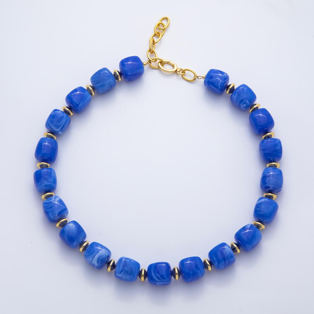 Chunky Beaded Resin Necklace with Gold Spacers 19.5 Inch long Statement Layer Necklace WA-34549