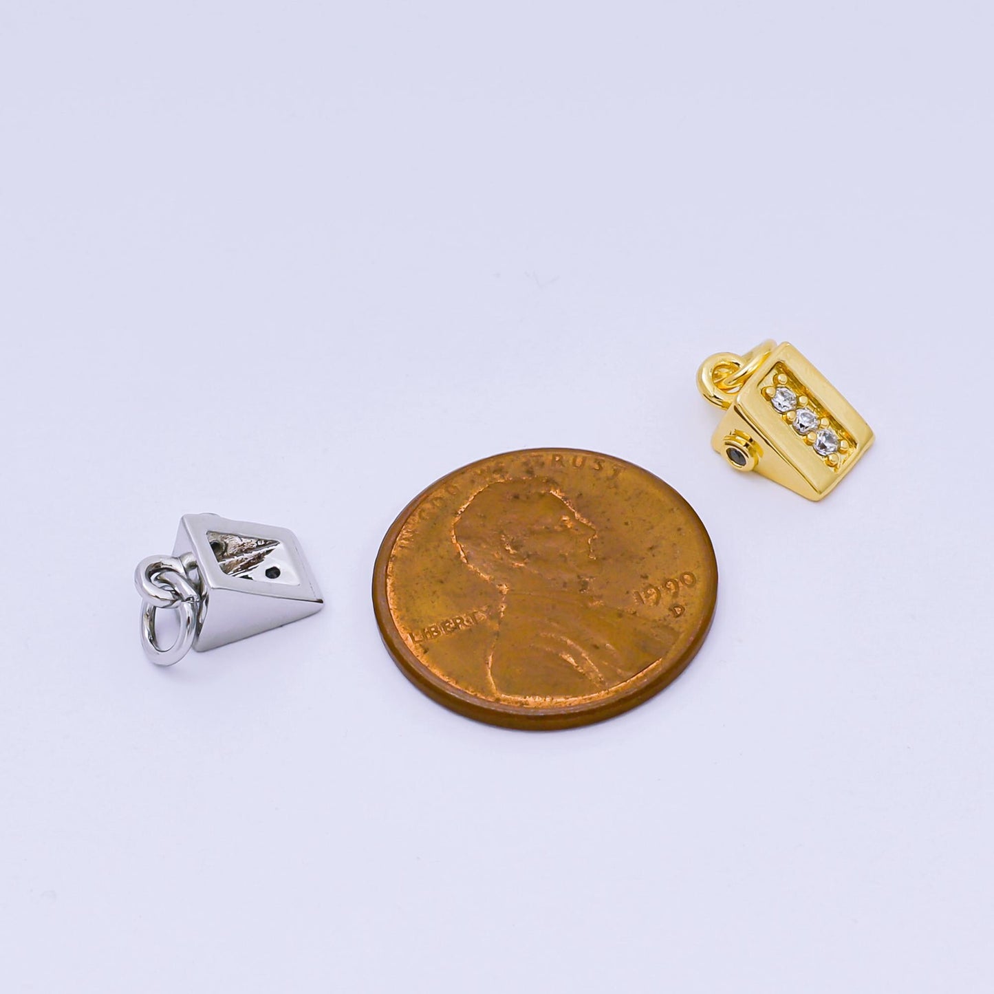 24K Gold Filled 10mm Micro Paved CZ Slice of Cheese Cake Triangle Charm in Gold & Silver | AH-584