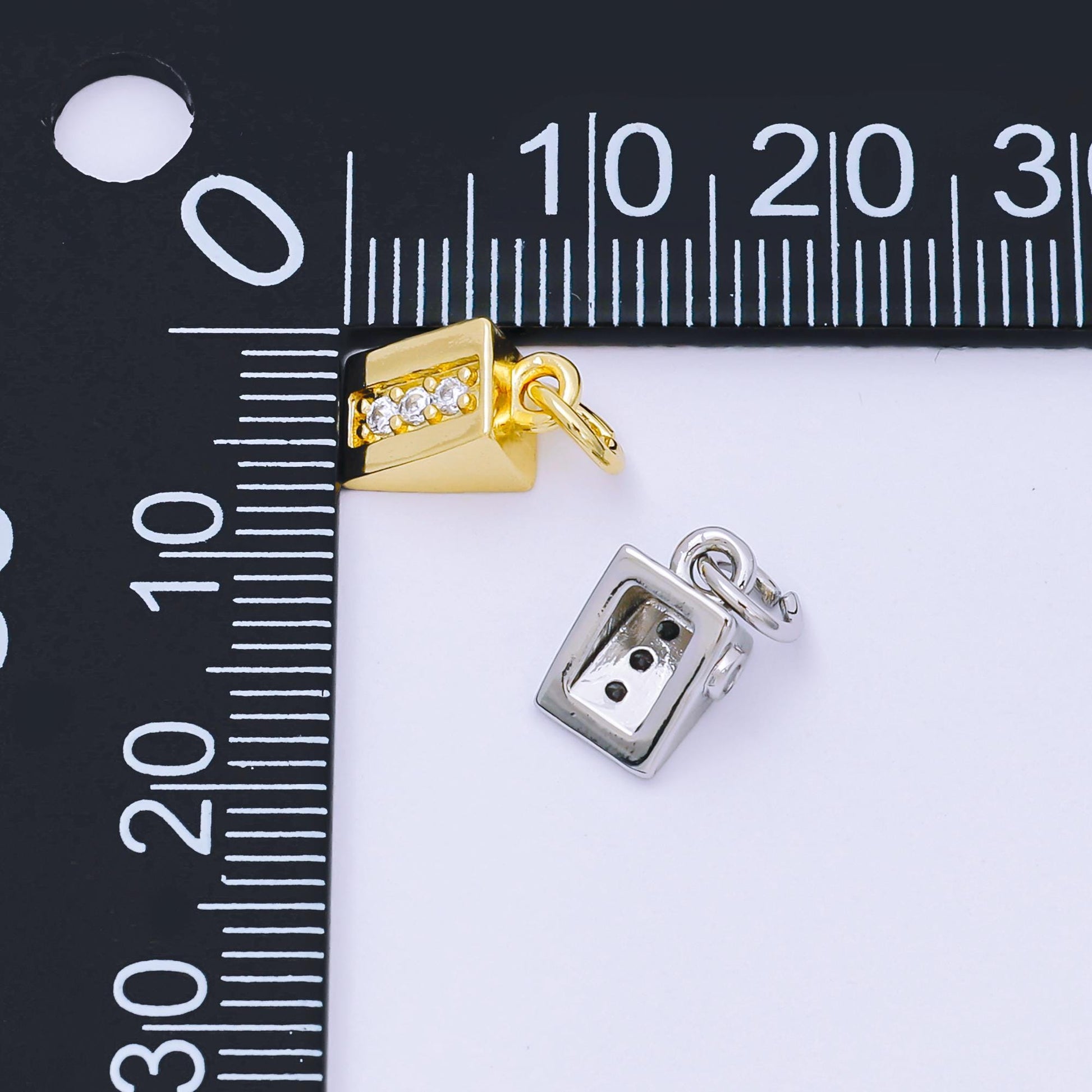 24K Gold Filled 10mm Micro Paved CZ Slice of Cheese Cake Triangle Charm in Gold & Silver | AH-584