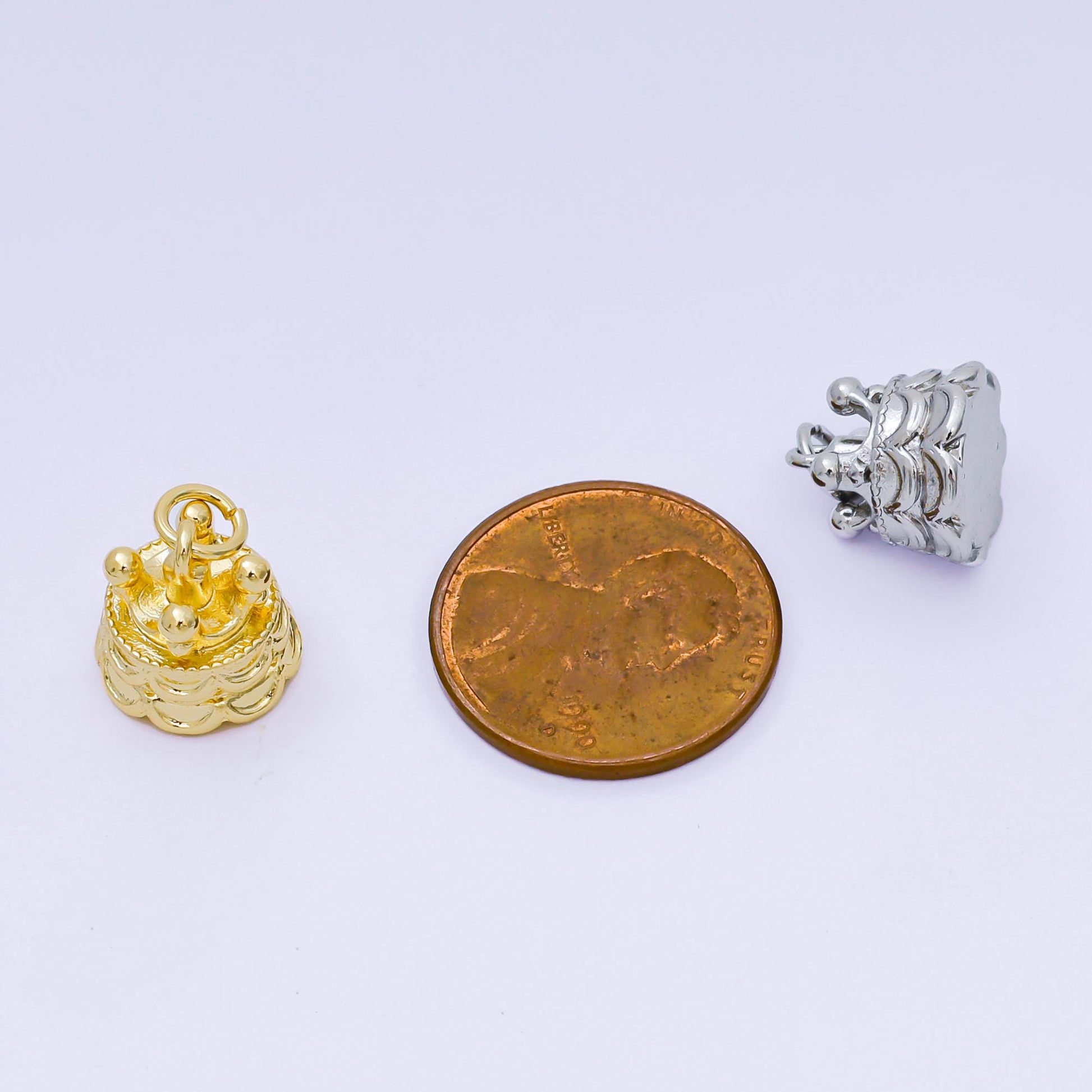 24K Gold Filled 11mm Birthday 2-Layered Cake Charm in Gold & Silver | AH-587