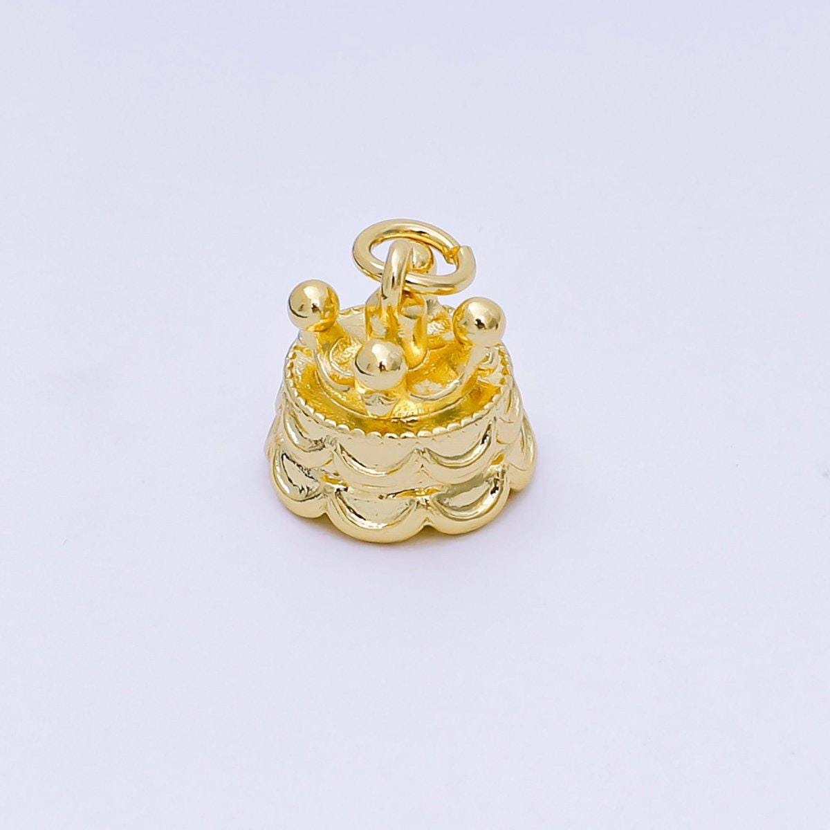 24K Gold Filled 11mm Birthday 2-Layered Cake Charm in Gold & Silver | AH-587