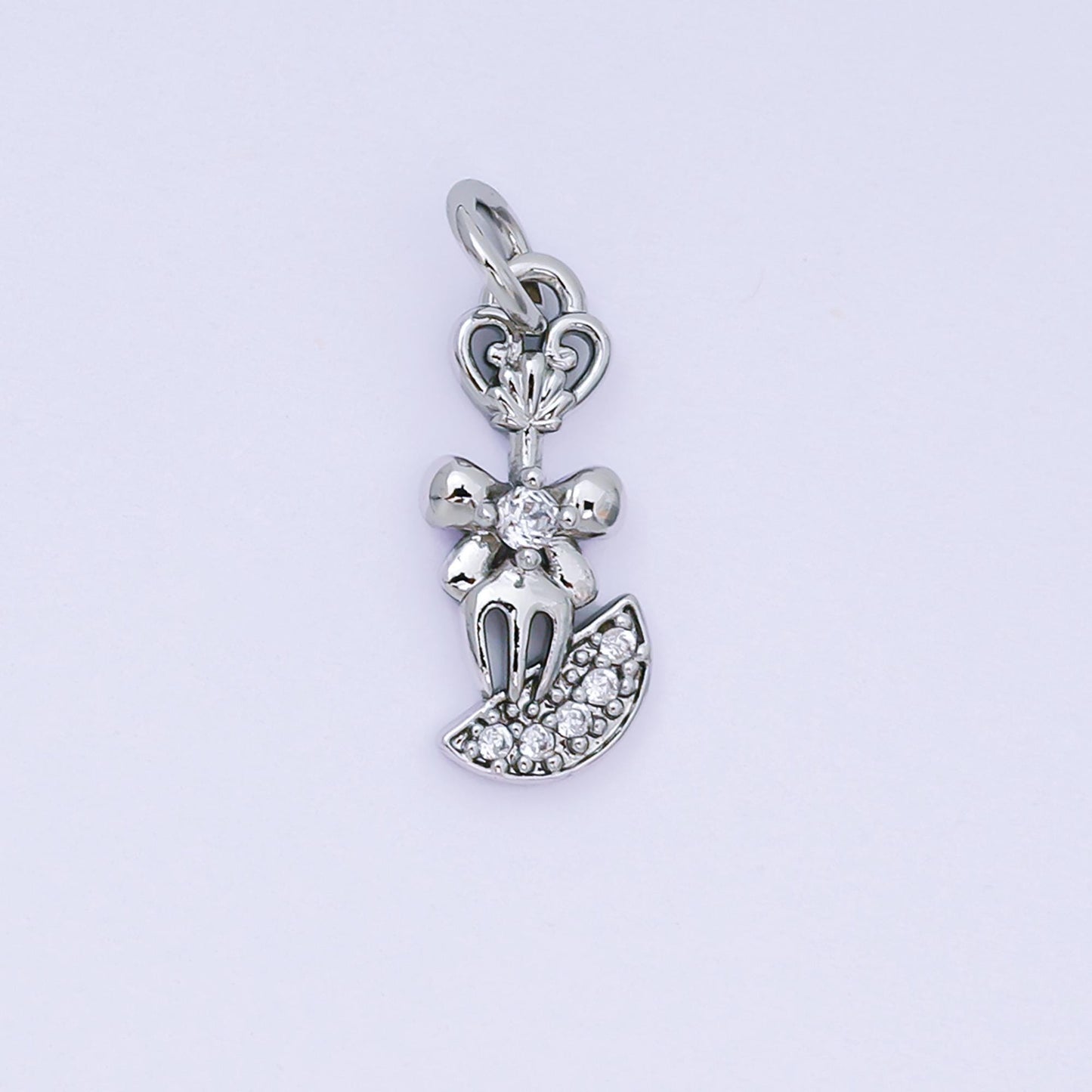 24K Gold Filled 16mm Micro Paved CZ Shiny Fork Bow Tie Charm in Gold & Silver | AH-590
