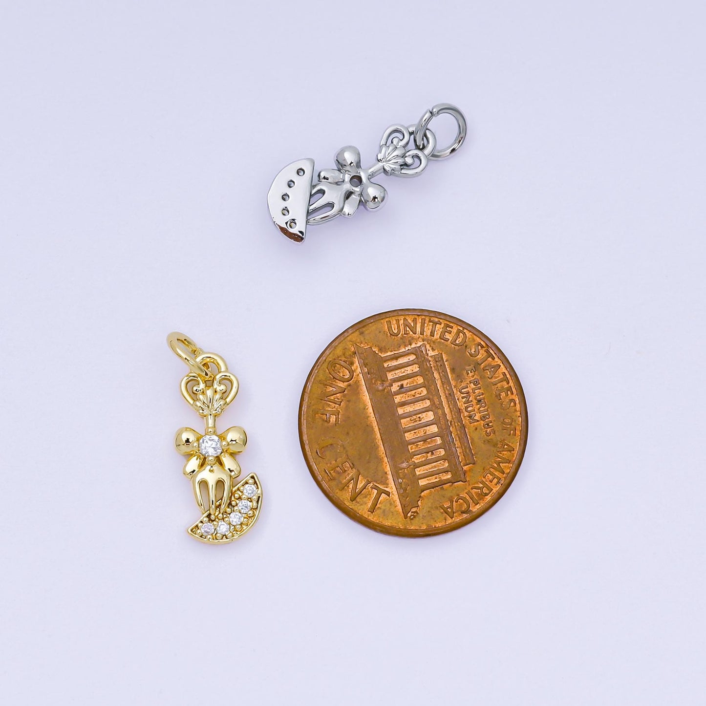 24K Gold Filled 16mm Micro Paved CZ Shiny Fork Bow Tie Charm in Gold & Silver | AH-590