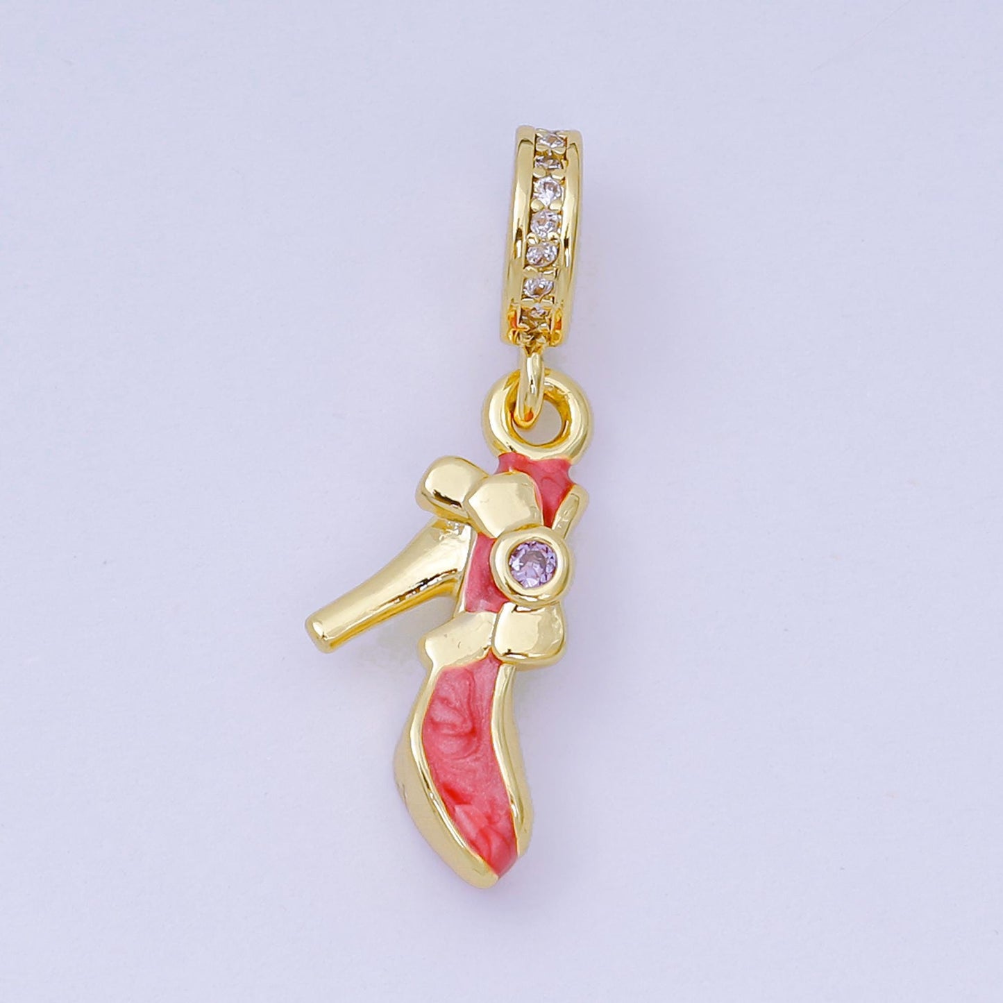 24K Gold Filled Red High Heels Stiletto Micro Paved CZ Rondelle Bead | D813