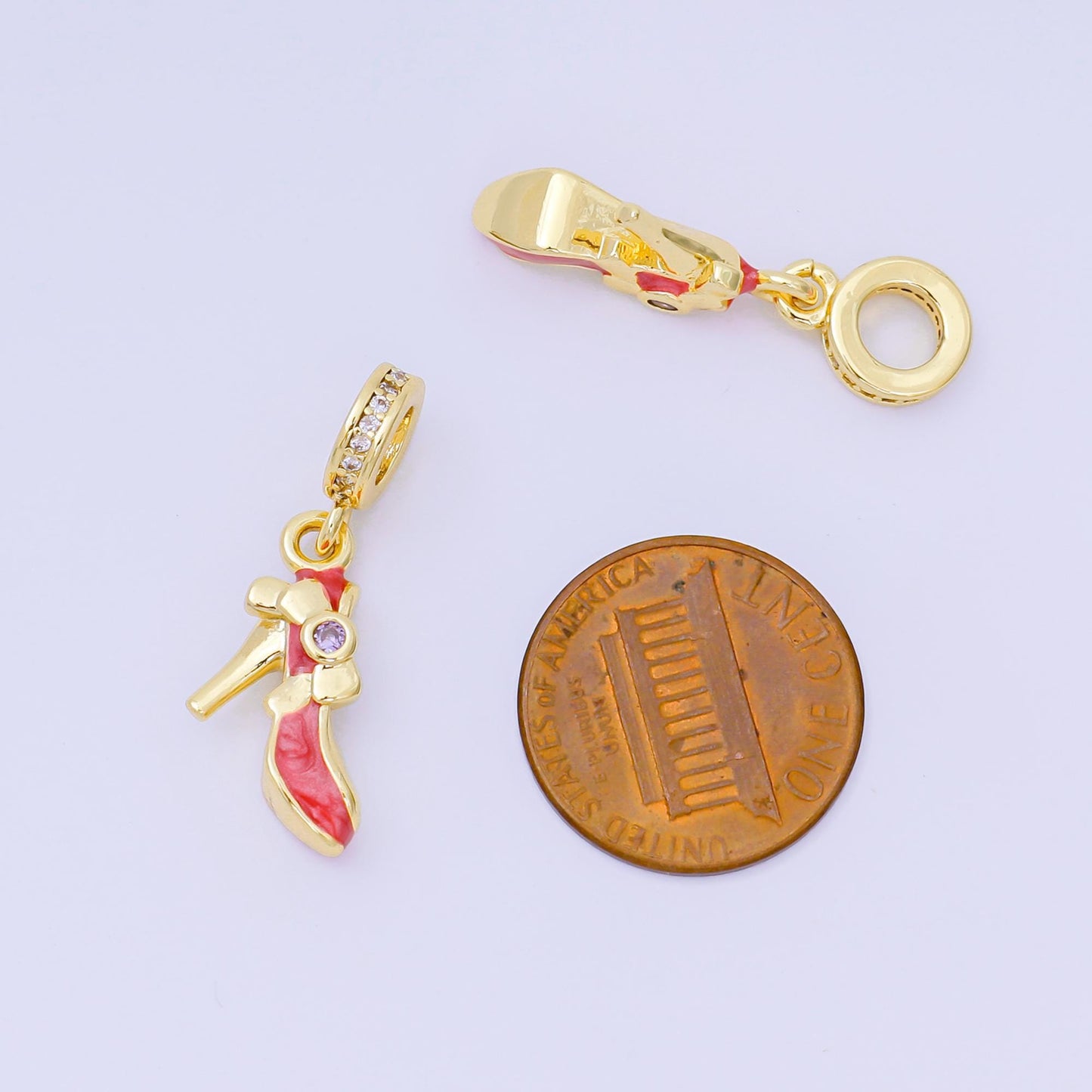 24K Gold Filled Red High Heels Stiletto Micro Paved CZ Rondelle Bead | D813