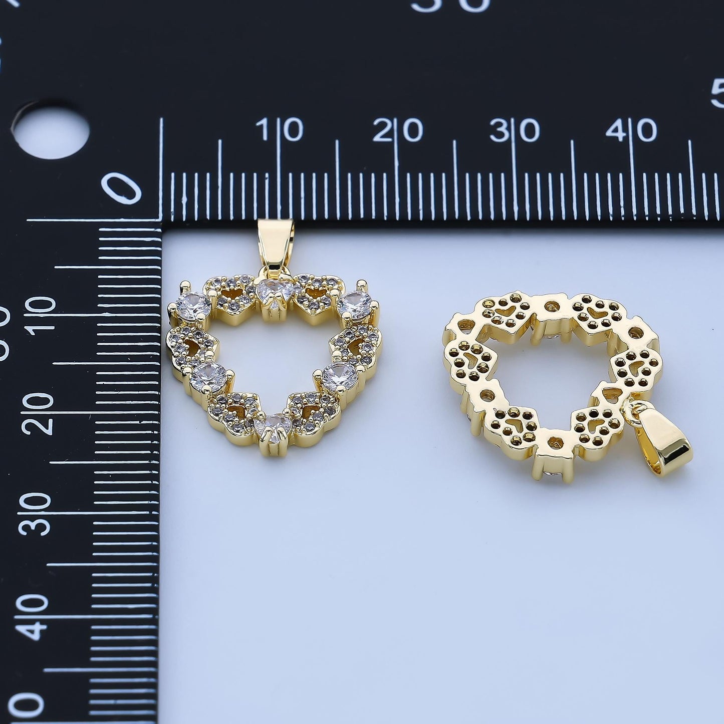 24K Gold Filled 19.5mm Micro Paved Round CZ Open Heart Pendant | AA-1604