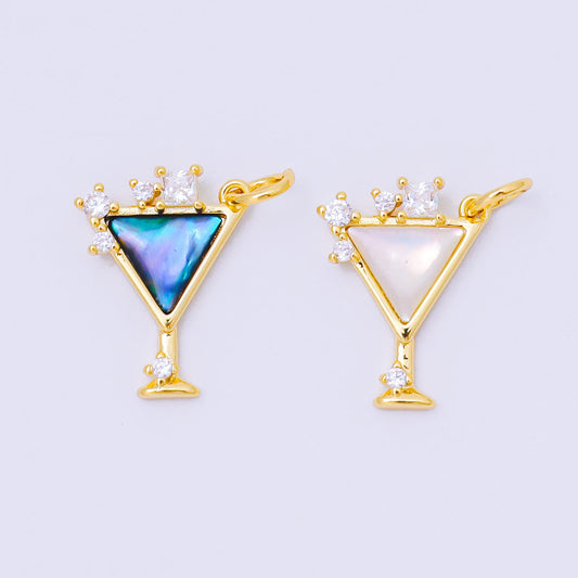 Dainty gold martini charm with Abalone Pearl gold drink glass pendant silver cocktail pendant drink charm in 24k gold filled M248