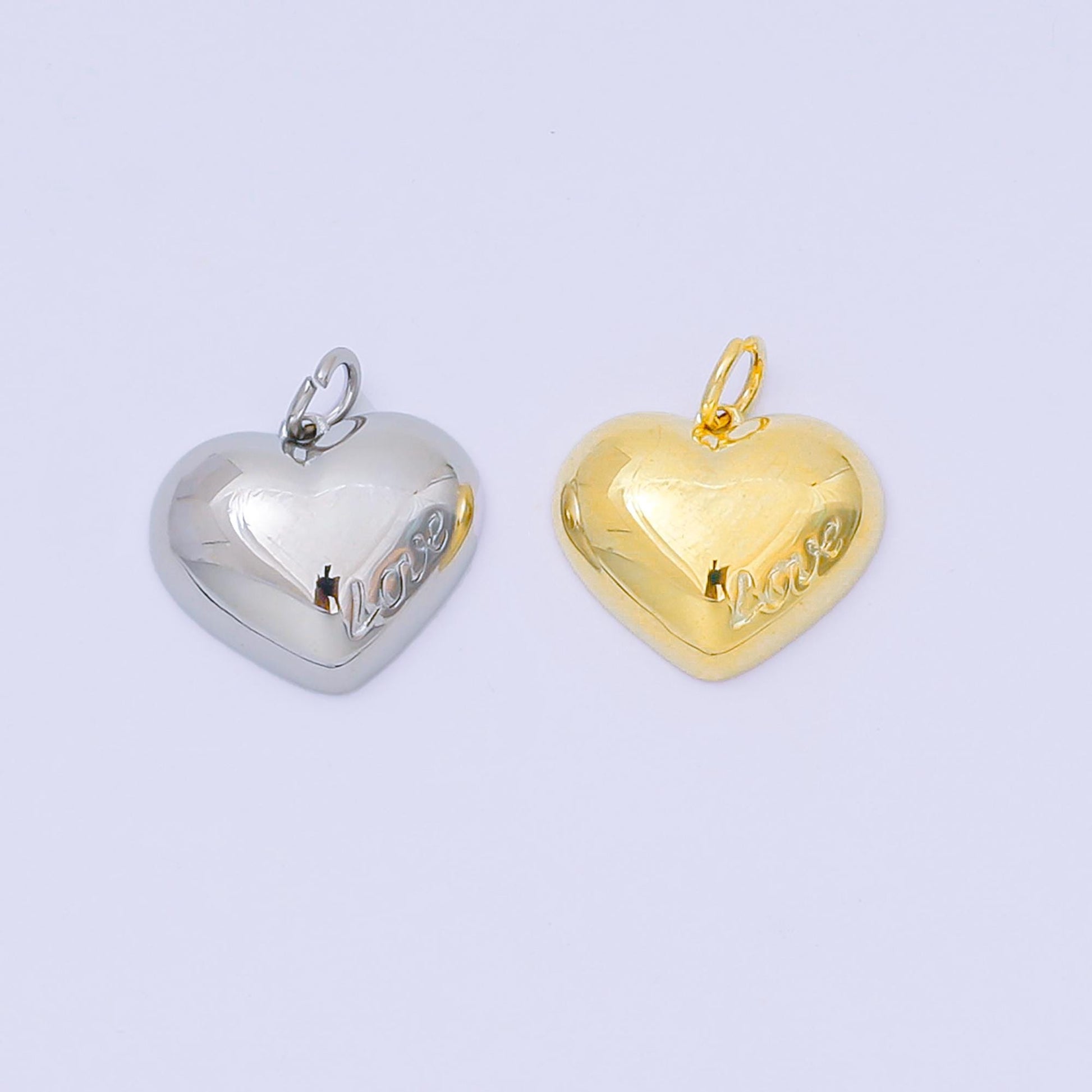 24k Gold Filled "Love" Cursive Script Chubby Heart Charm in Gold & Silver | M-570