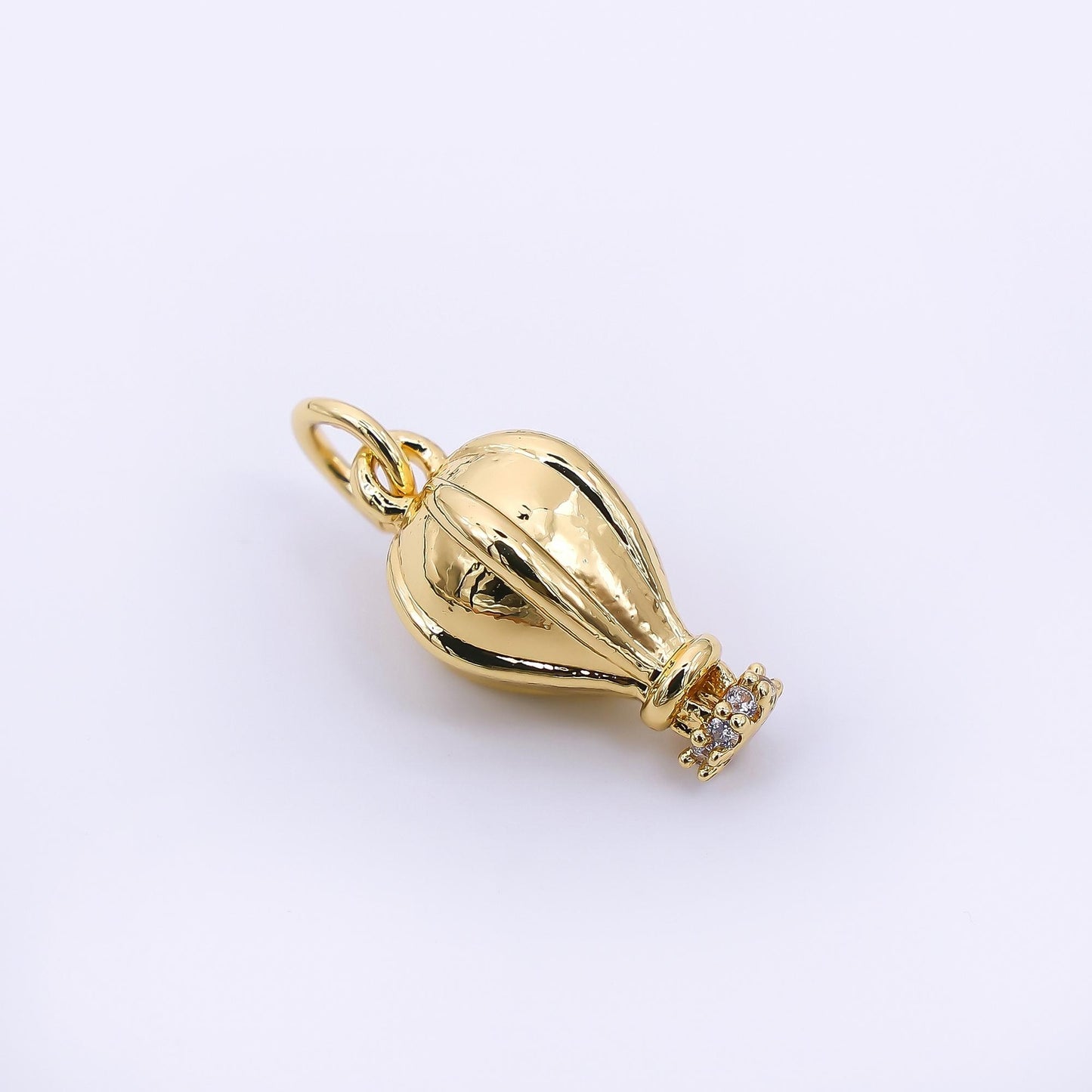 24K Gold Filled 15mm Micro Paved CZ Hot Air Balloon Charm in Gold & Silver | M-748