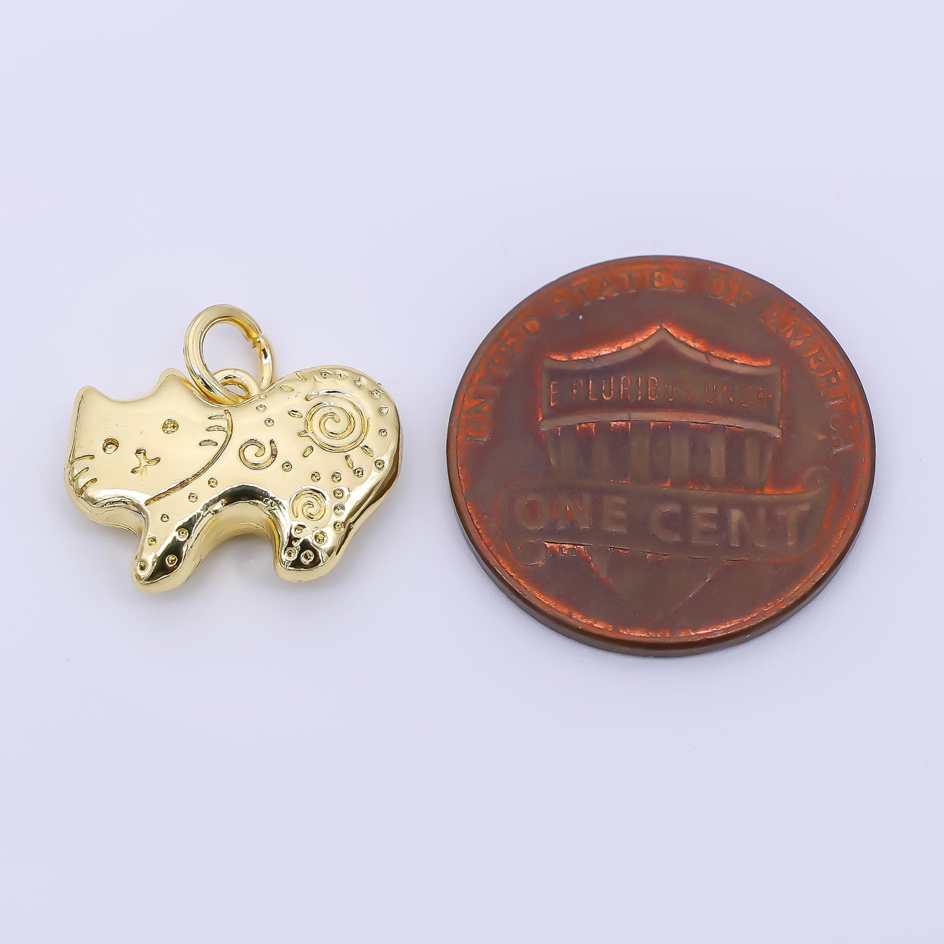 24K Gold Filled 10mm Patterned Kitty Cat Pet Animal Charm | D-463
