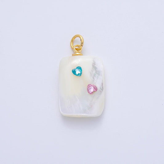 Mini White Tag Shell pearl charms white pearl Blue Heart CZ pendants dainty charm necklace pendant 14 mm pearl drop with bail AF-1384