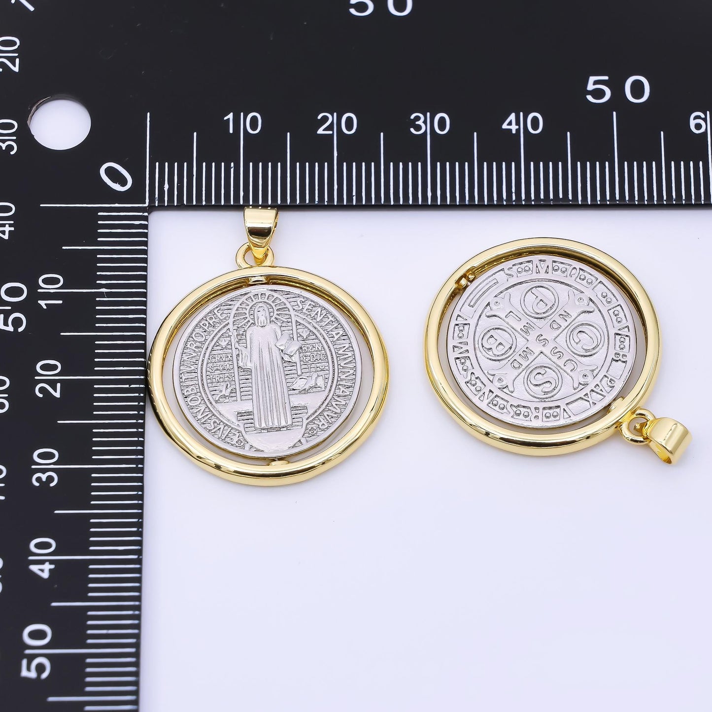 24K Gold Filled 28mm Saint Benedict Coin Pendant | AA1566