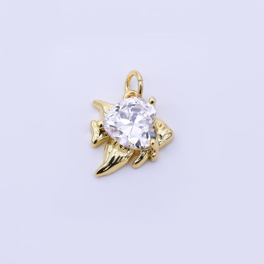 24K Gold Filled 13mm Heart-Shaped CZ Under the Sea Goldfin Fish Charm | AJ392