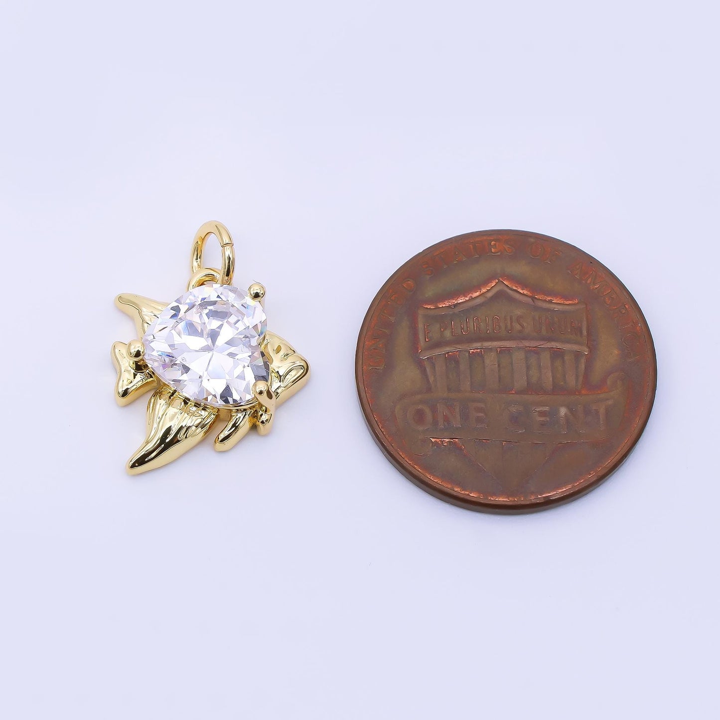 24K Gold Filled 13mm Heart-Shaped CZ Under the Sea Goldfin Fish Charm | AJ392