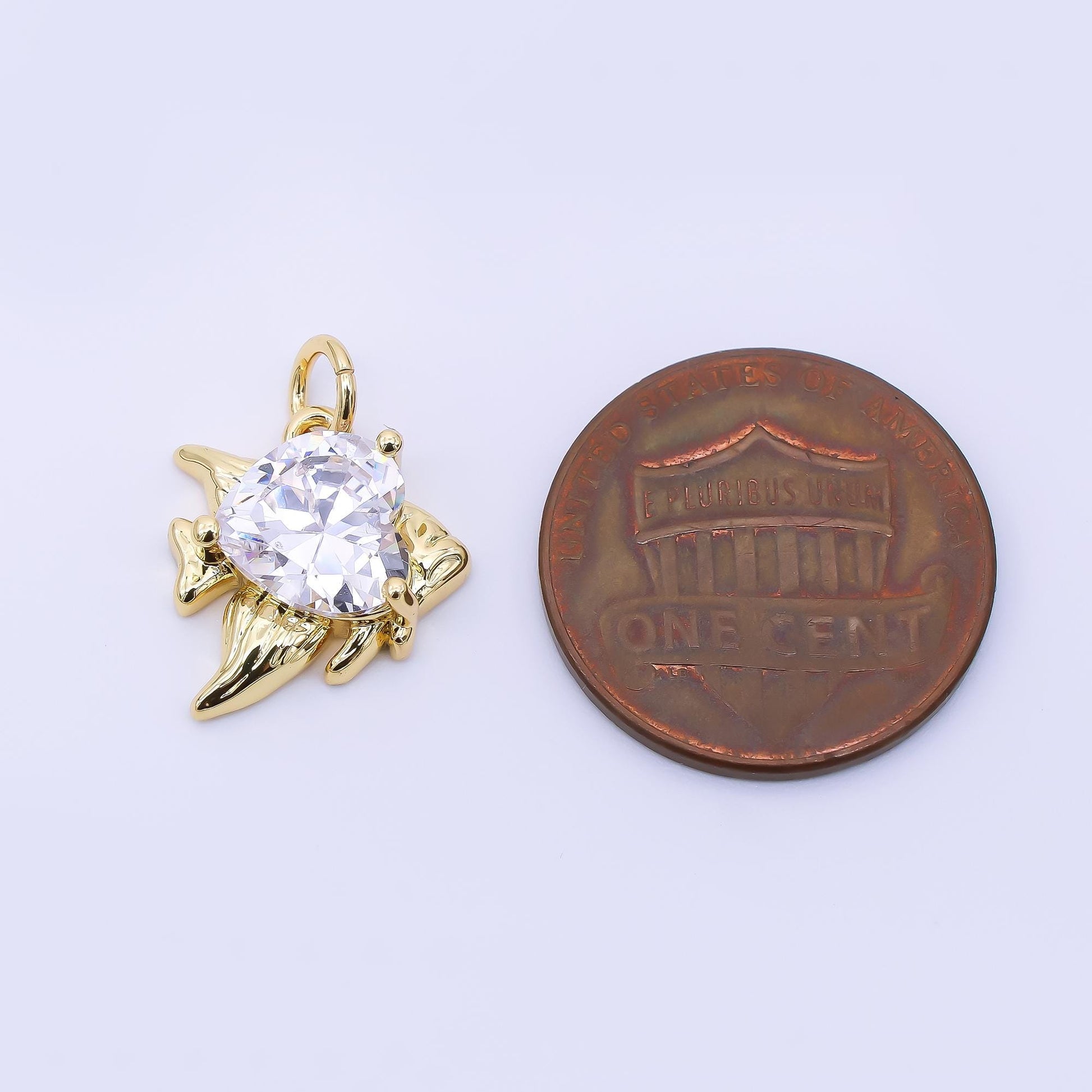 24K Gold Filled 13mm Heart-Shaped CZ Under the Sea Goldfin Fish Charm | AJ392