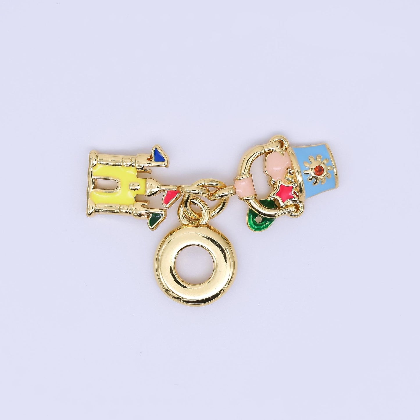 24K Gold Filled 16mm Sandcastles, Sand Bucket Beach Set Rondelle Drop Charm | AC1635