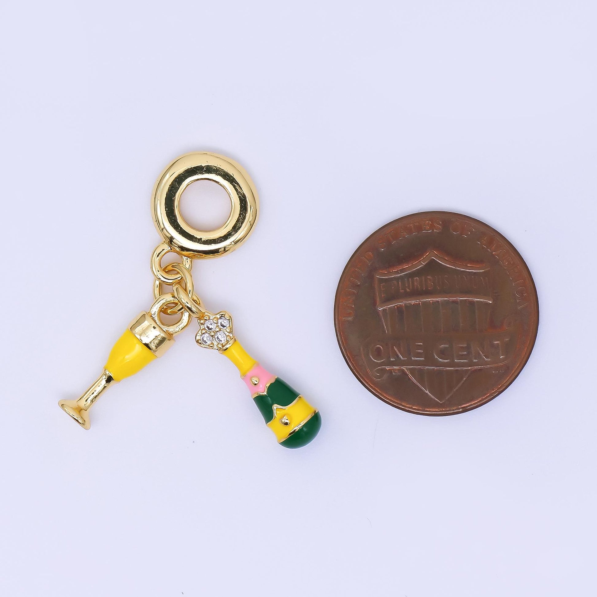24K Gold Filled 15mm Bottle Juice & Glasses Set European Style Rondelle Bail Drop Charm | AC-1645