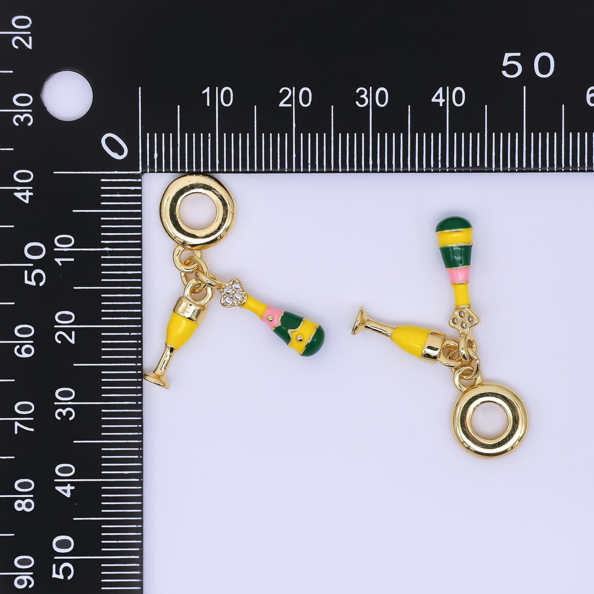 24K Gold Filled 15mm Bottle Juice & Glasses Set European Style Rondelle Bail Drop Charm | AC-1645