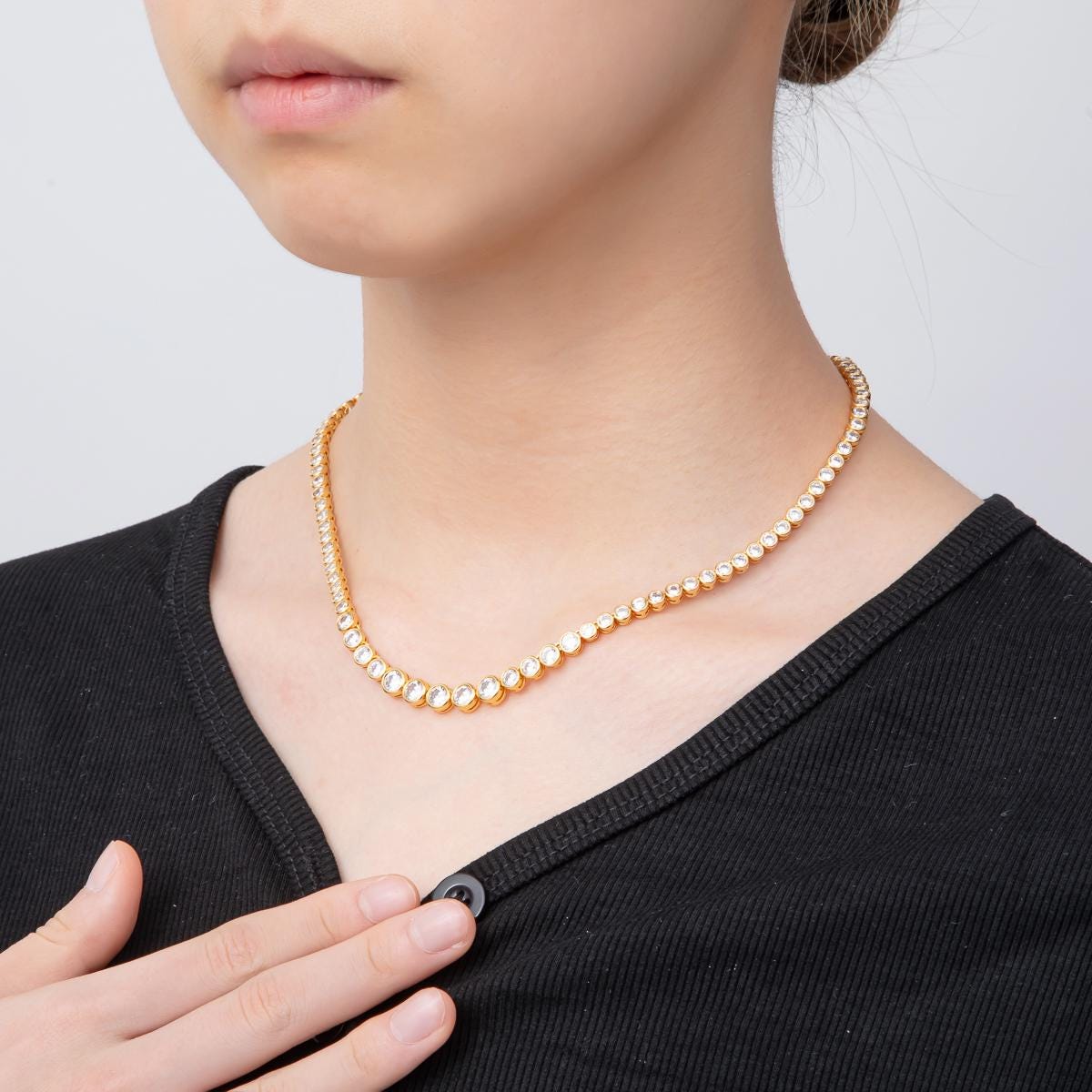 18k Gold Filled Round Clear CZ Bezel Tennis 18 Inch Necklace Gradient Tennis Necklace 16 inch | WA-WA-3446