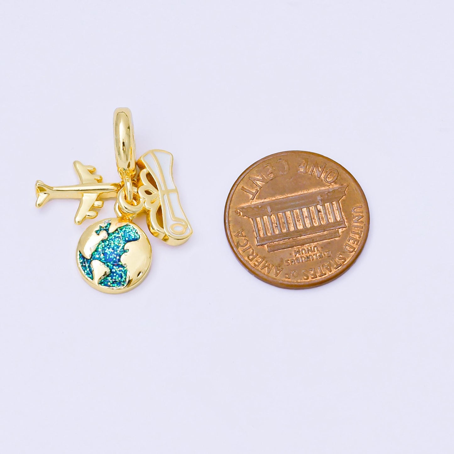 24K Gold Filled 14mm Airplane Globe World Map Drop Rondelle Charm | AC1634