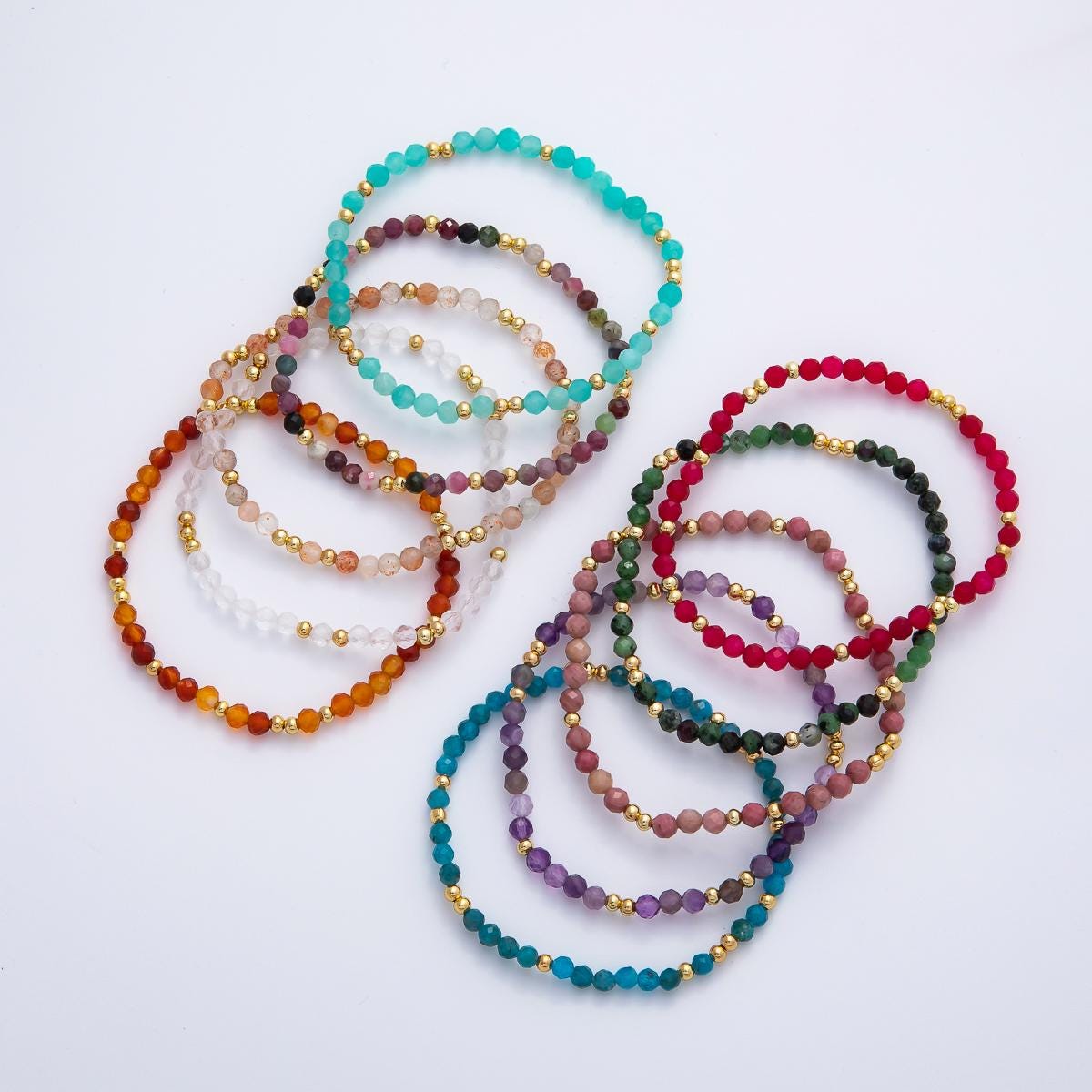 Dainty Beaded Stretch Bracelet Gemstone Gold 4mm Seed Bead Bracelets Dainty Layering Stack Jewelry WA-3451