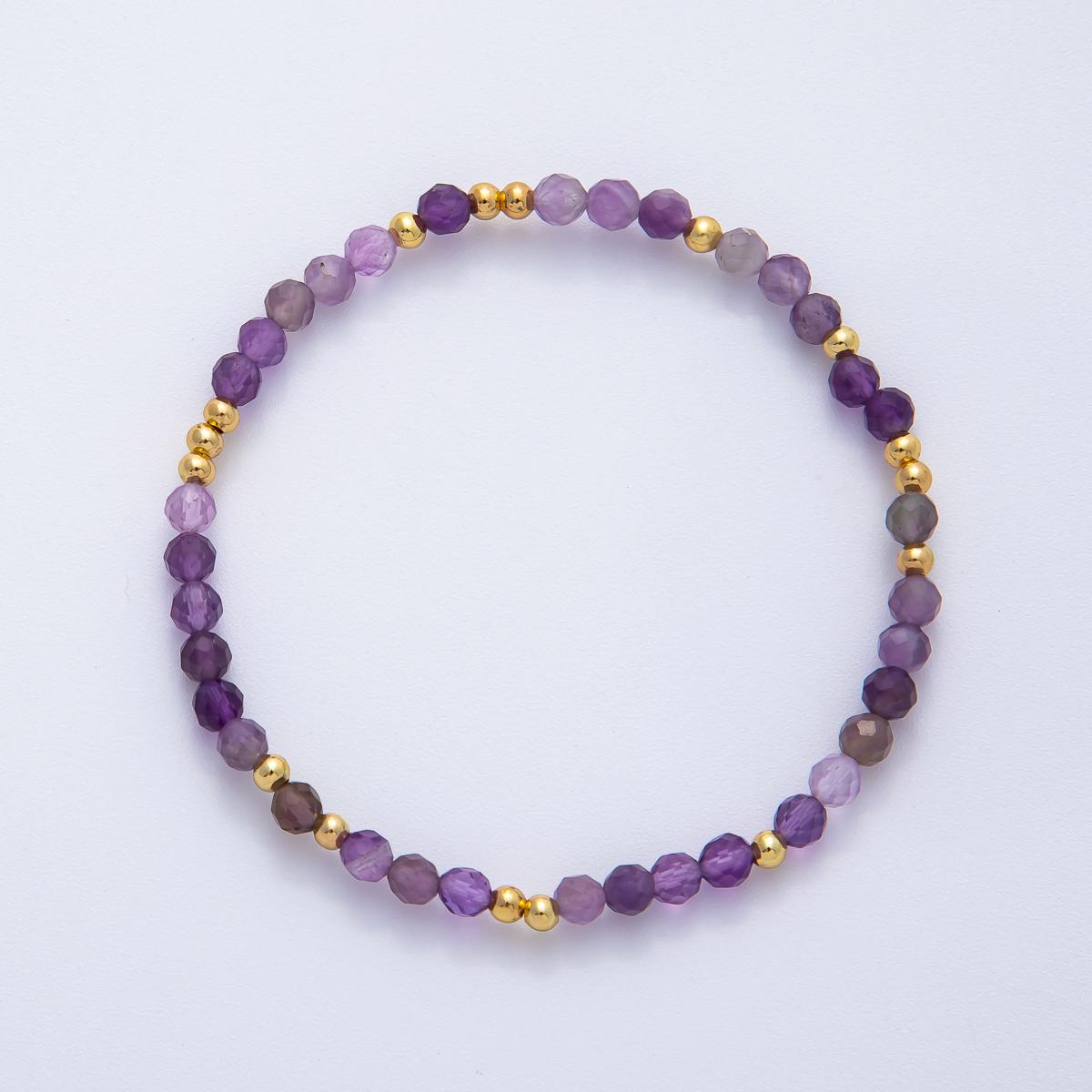 Dainty Beaded Stretch Bracelet Gemstone Gold 4mm Seed Bead Bracelets Dainty Layering Stack Jewelry WA-3451