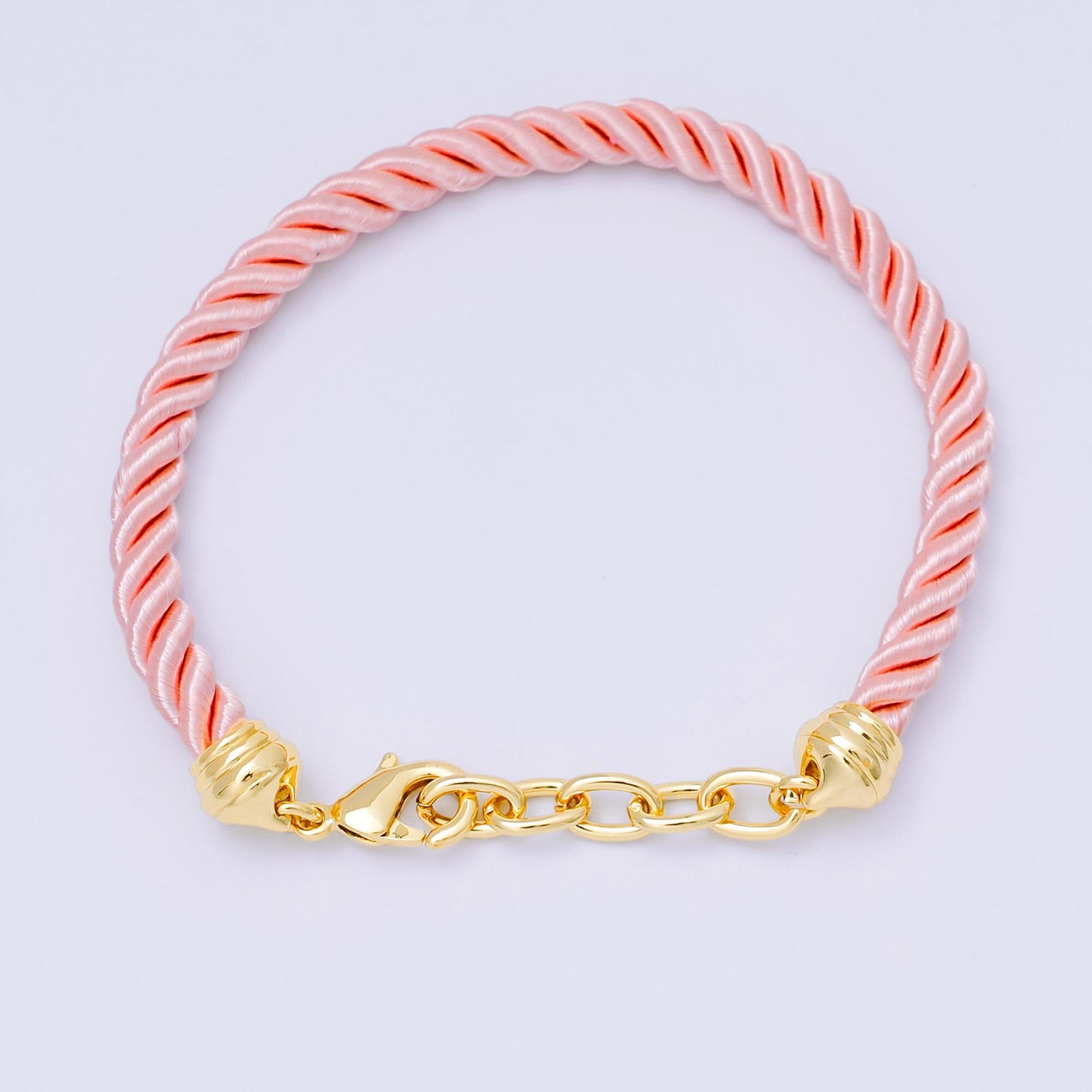 24K Gold Filled Pink & Beige Twisted Braided Cord Chain Bracelet | WA-3831 - WA-3833