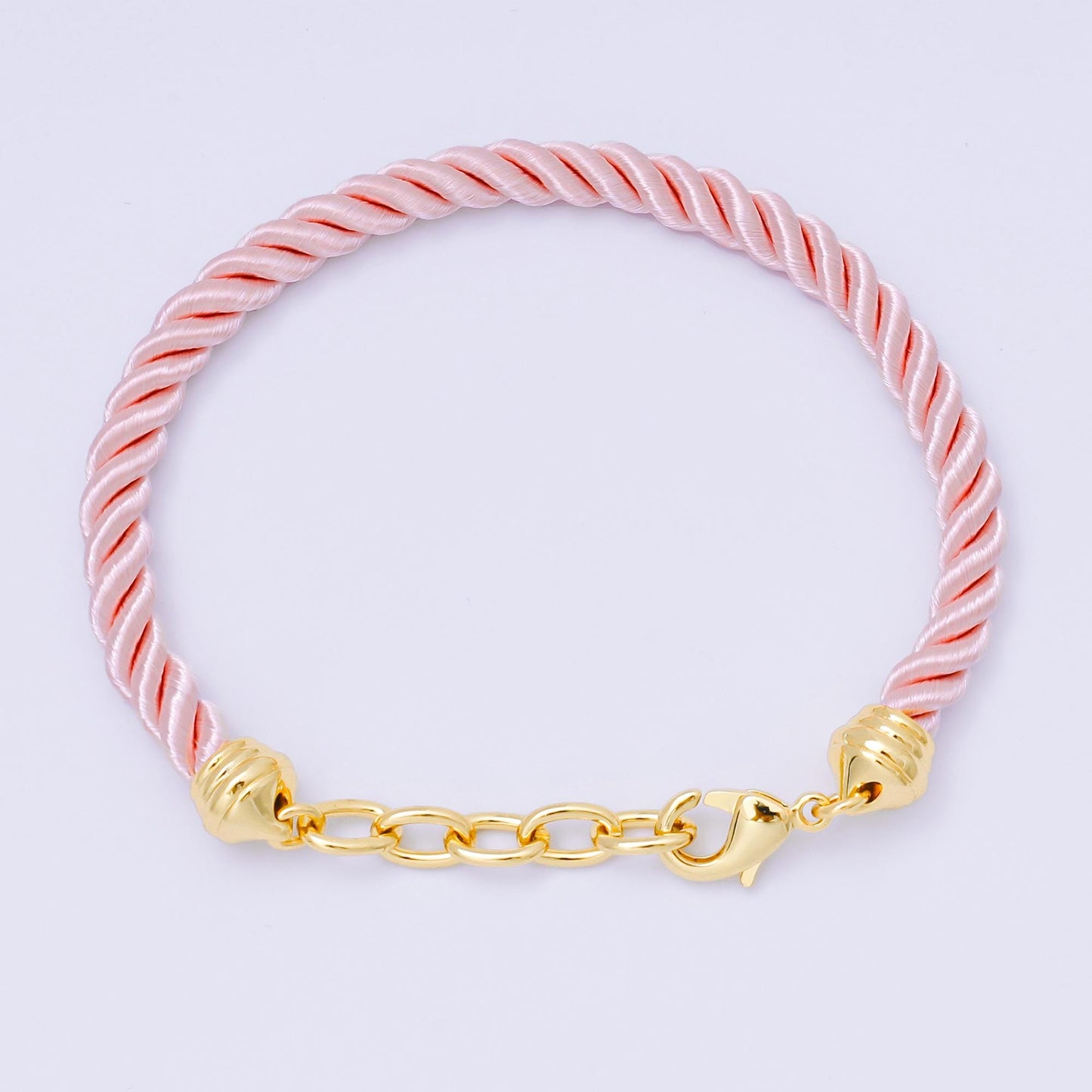 24K Gold Filled Pink & Beige Twisted Braided Cord Chain Bracelet | WA-3831 - WA-3833