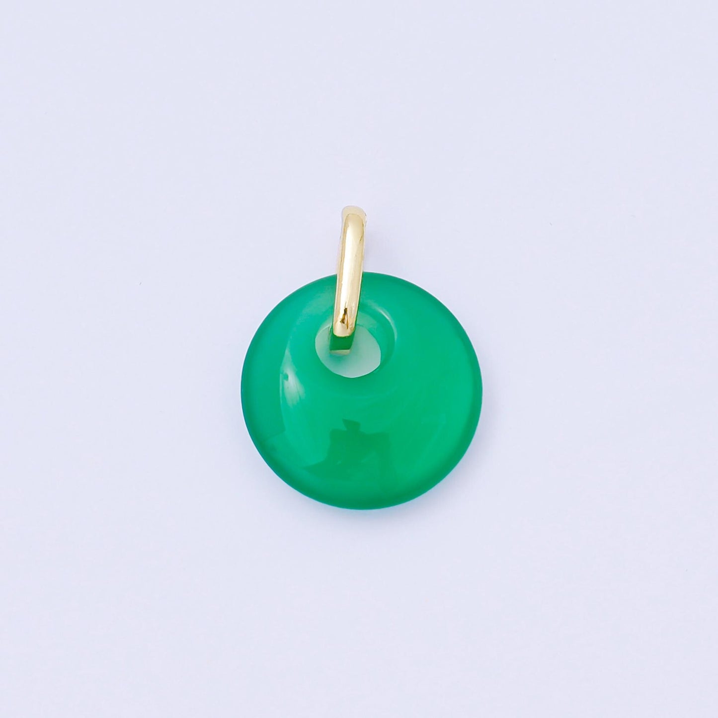 24K Gold Filled 15mm White, Green Agate Gemstone Round Pendant | AA1618