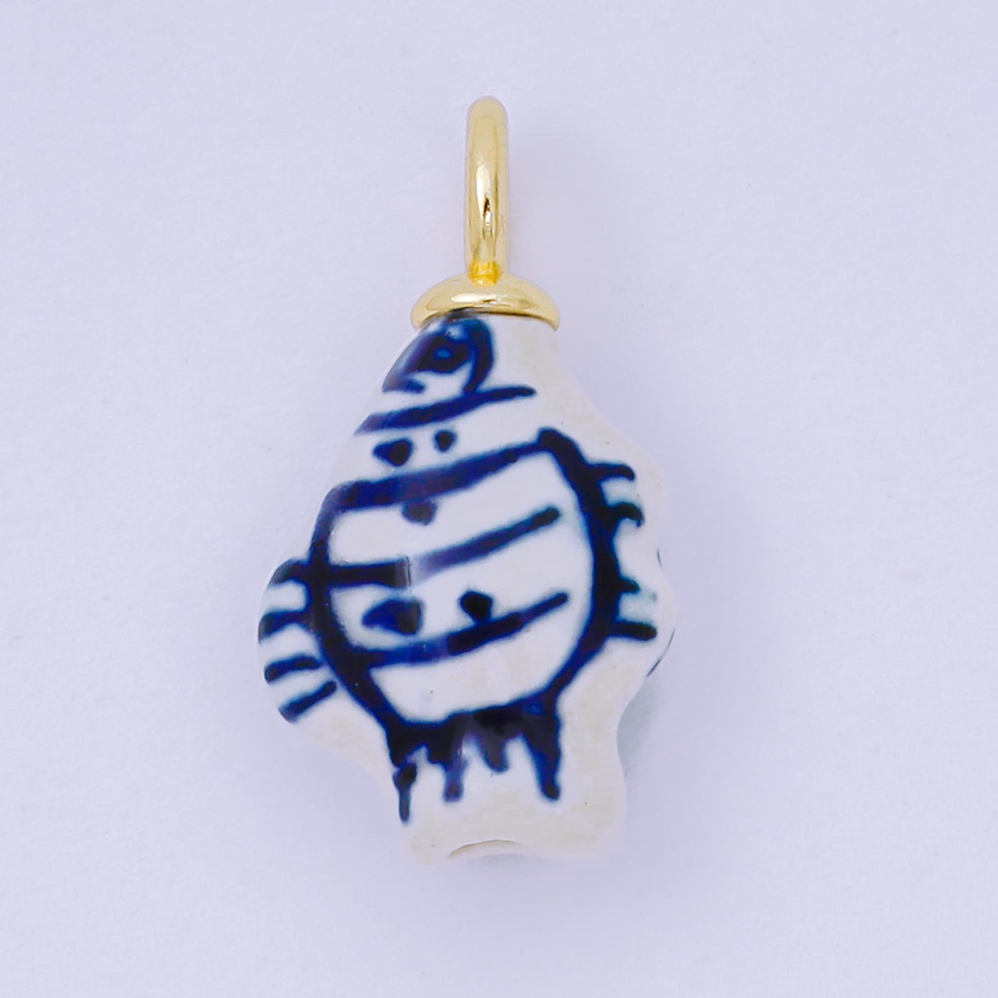 24K Gold Filled 23mm Blue-White Porcelain Ceramics Fish Drop Charm | AF1276