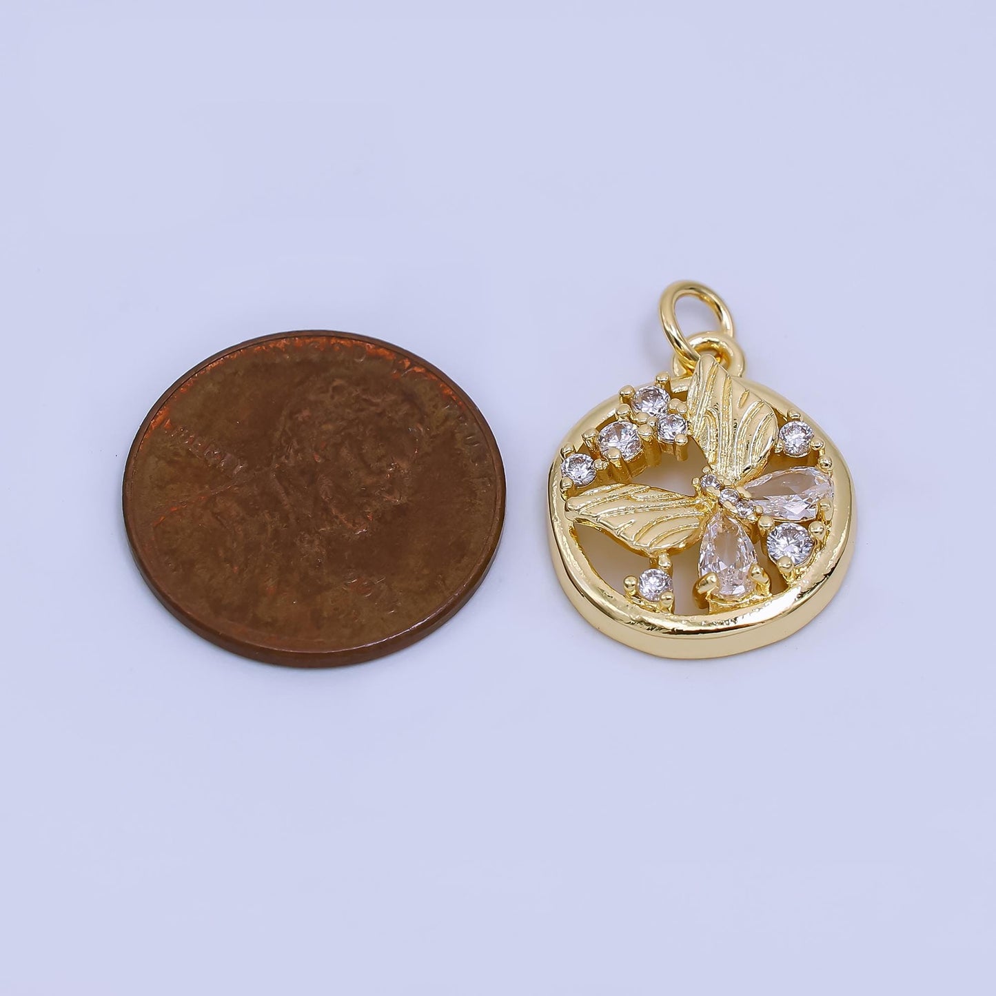 24K Gold Filled Clear CZ Cluster Butterfly Mariposa Open Round Charm | AC1600