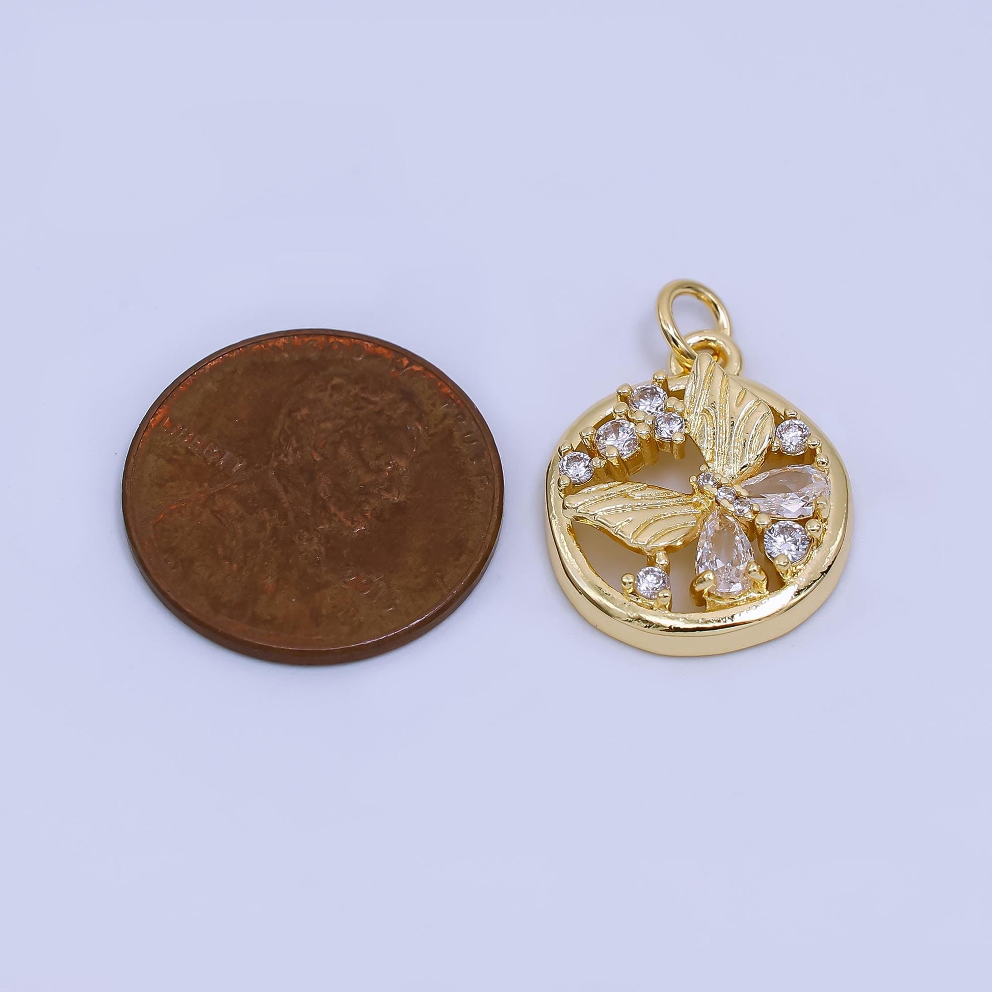 24K Gold Filled Clear CZ Cluster Butterfly Mariposa Open Round Charm | AC1600