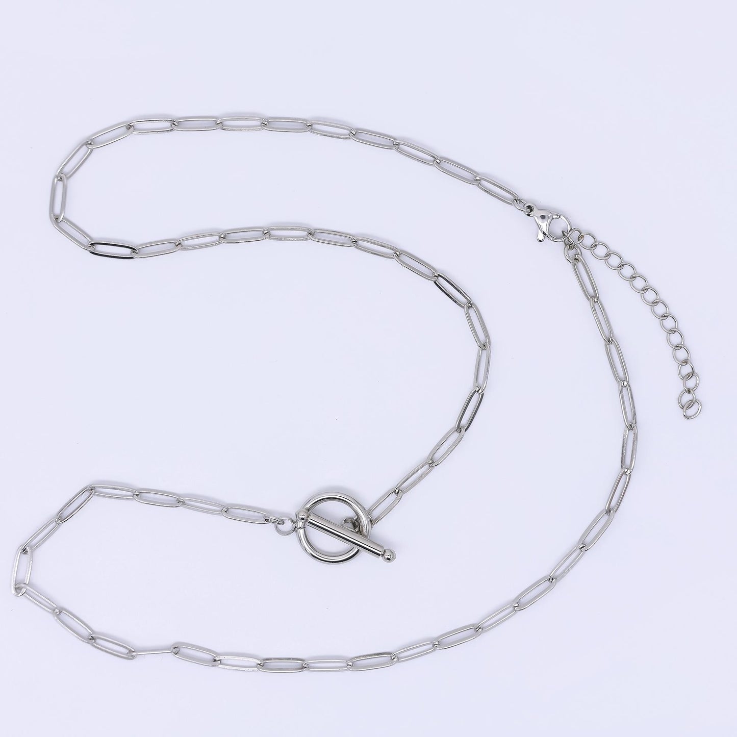 Rhodium Plated 3.5mm Toggle Paperclip Chain 19.5 Inch Necklace w. Extender | WA-3243