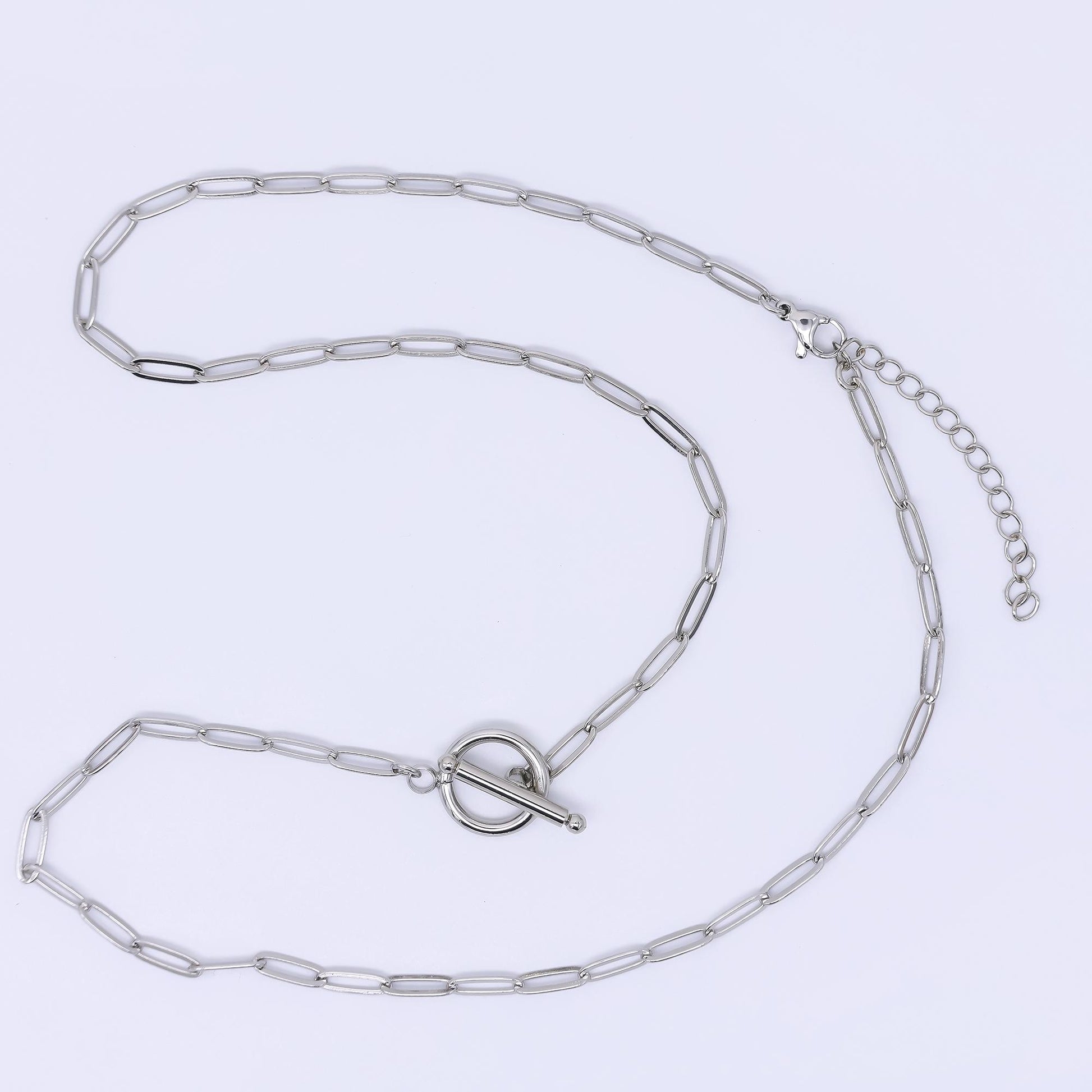 Rhodium Plated 3.5mm Toggle Paperclip Chain 19.5 Inch Necklace w. Extender | WA-3243