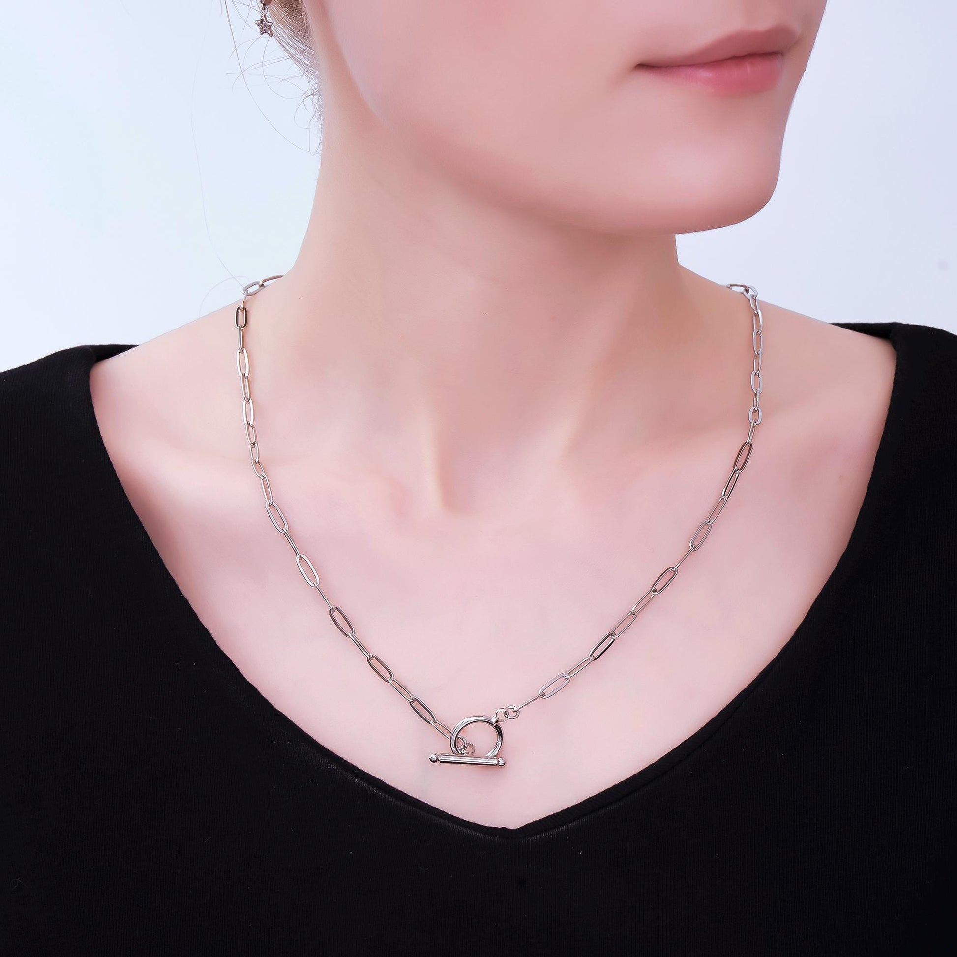 Rhodium Plated 3.5mm Toggle Paperclip Chain 19.5 Inch Necklace w. Extender | WA-3243