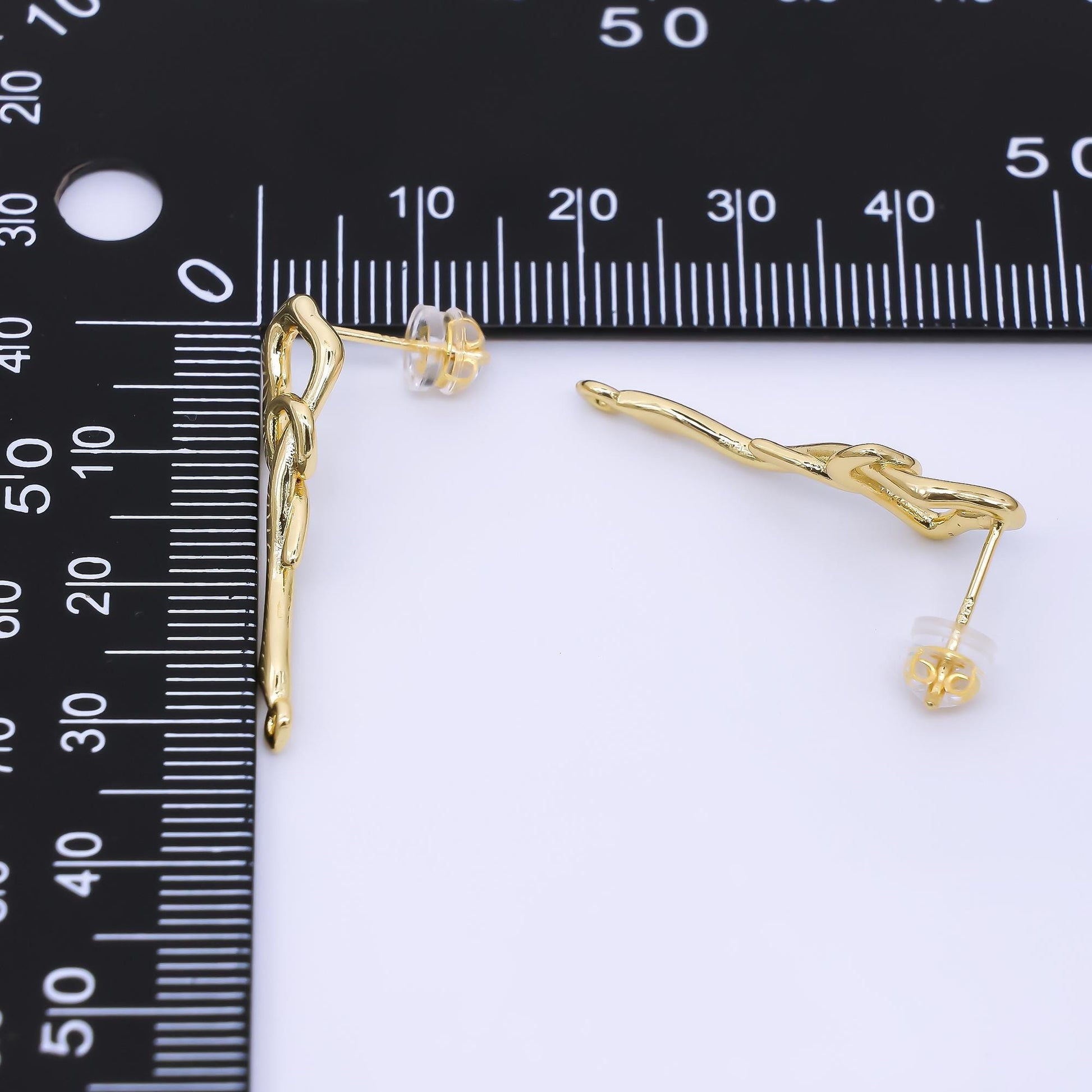 24K Gold Filled 30mm Molten Drip Knot Drop Stud Earrings Findings | Z1278