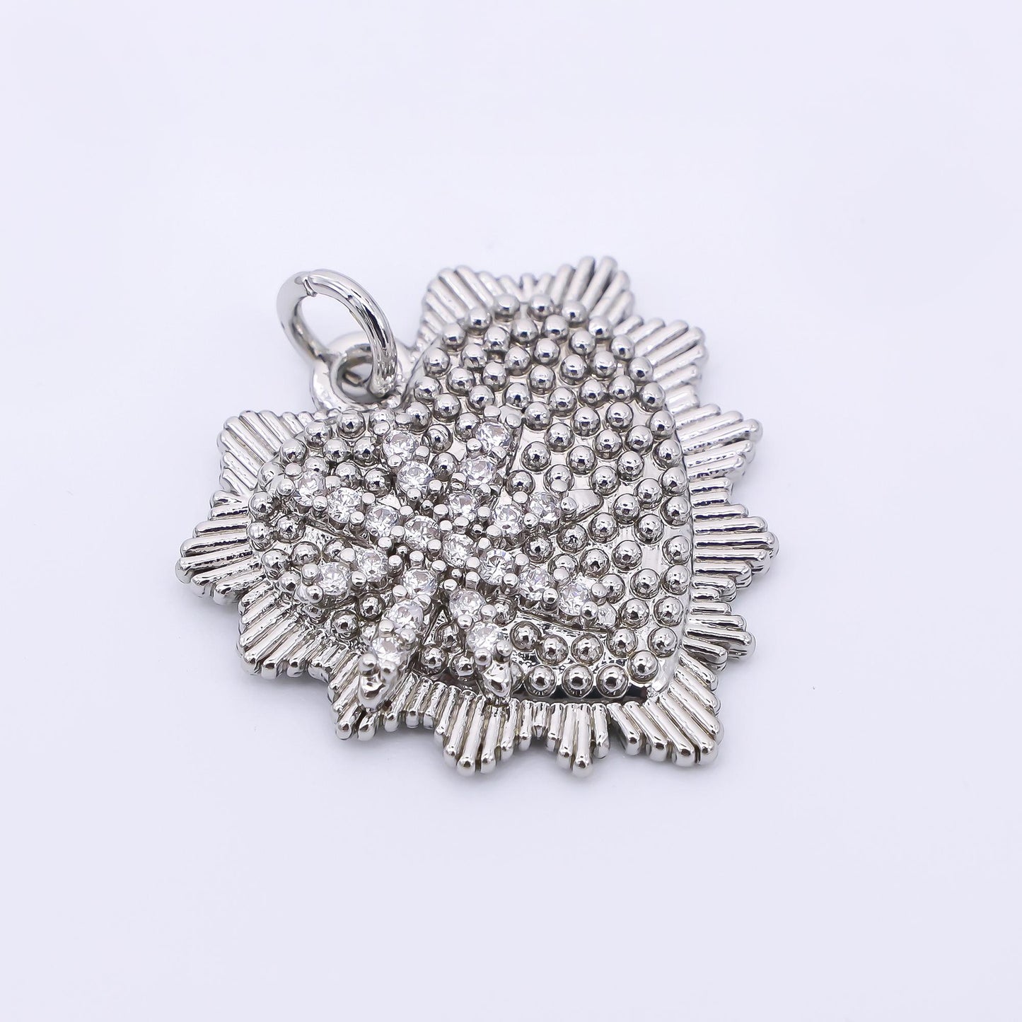 24K Gold Filled 20mm Star Micro Paved CZ Dotted Sunburst Heart Charm | AF459
