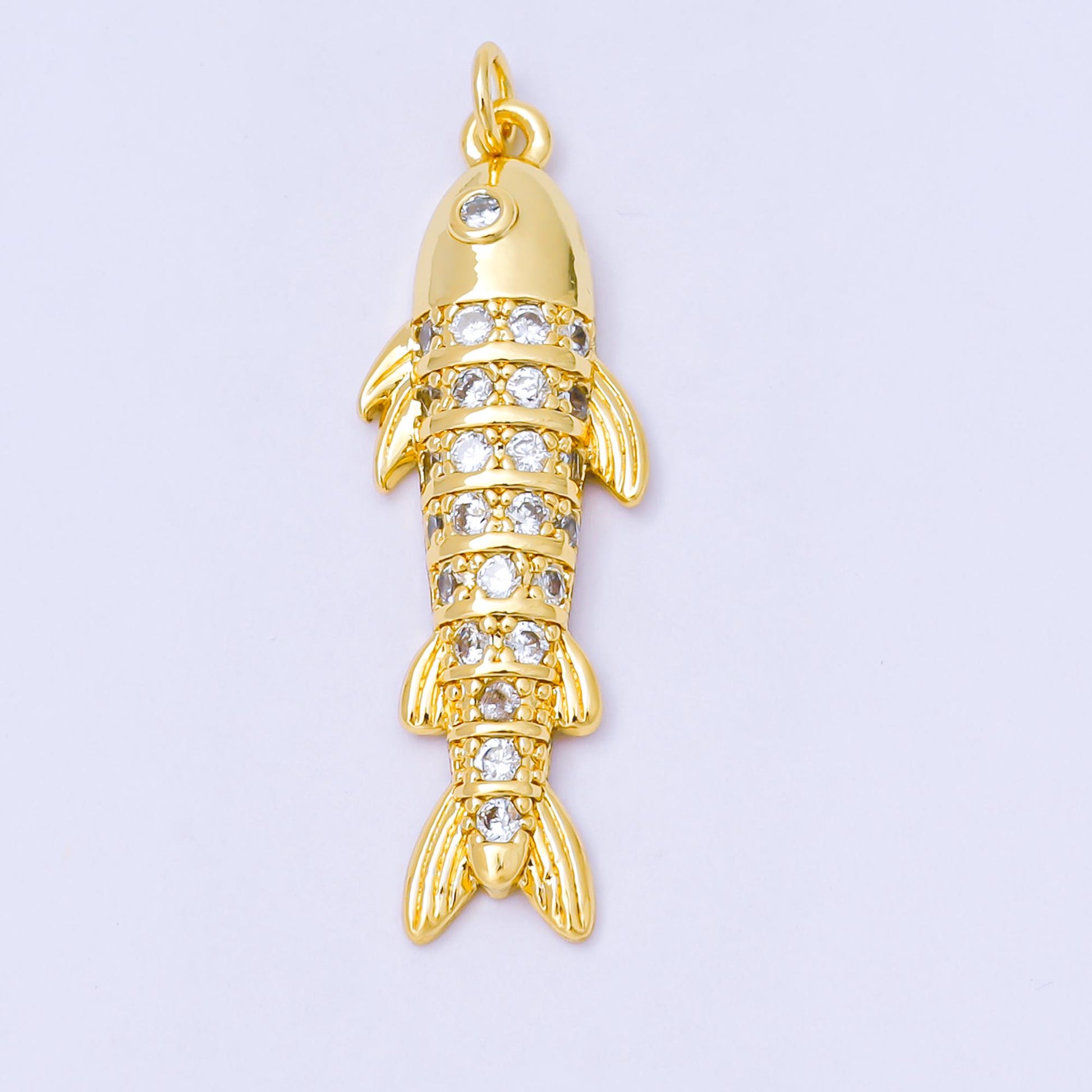24K Gold Filled Clear, Multicolor Micro Paved CZ Sardine Salmon Fish Charm | AF1305