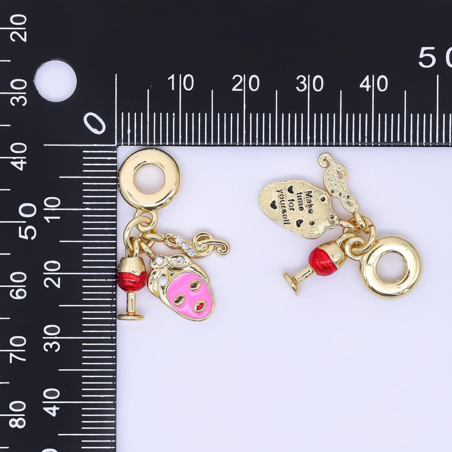 24K Gold Filled Self Care Face Masks Wine Music Micro Paved CZ Drop Rondelle Charm | AC1618