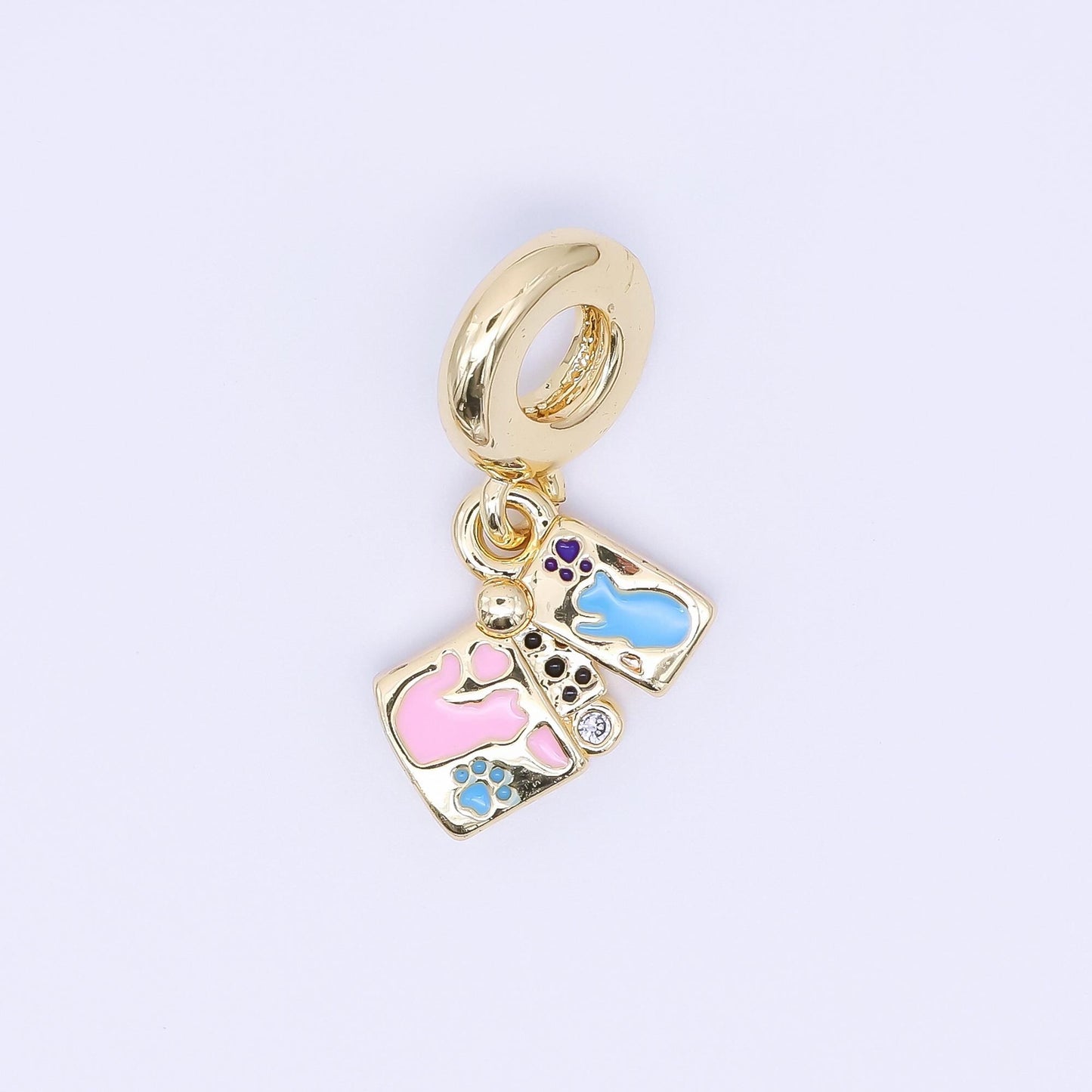 24K Gold Filled Cat Kitten Pet Enamel Drop Rondelle Pendant | AC1641