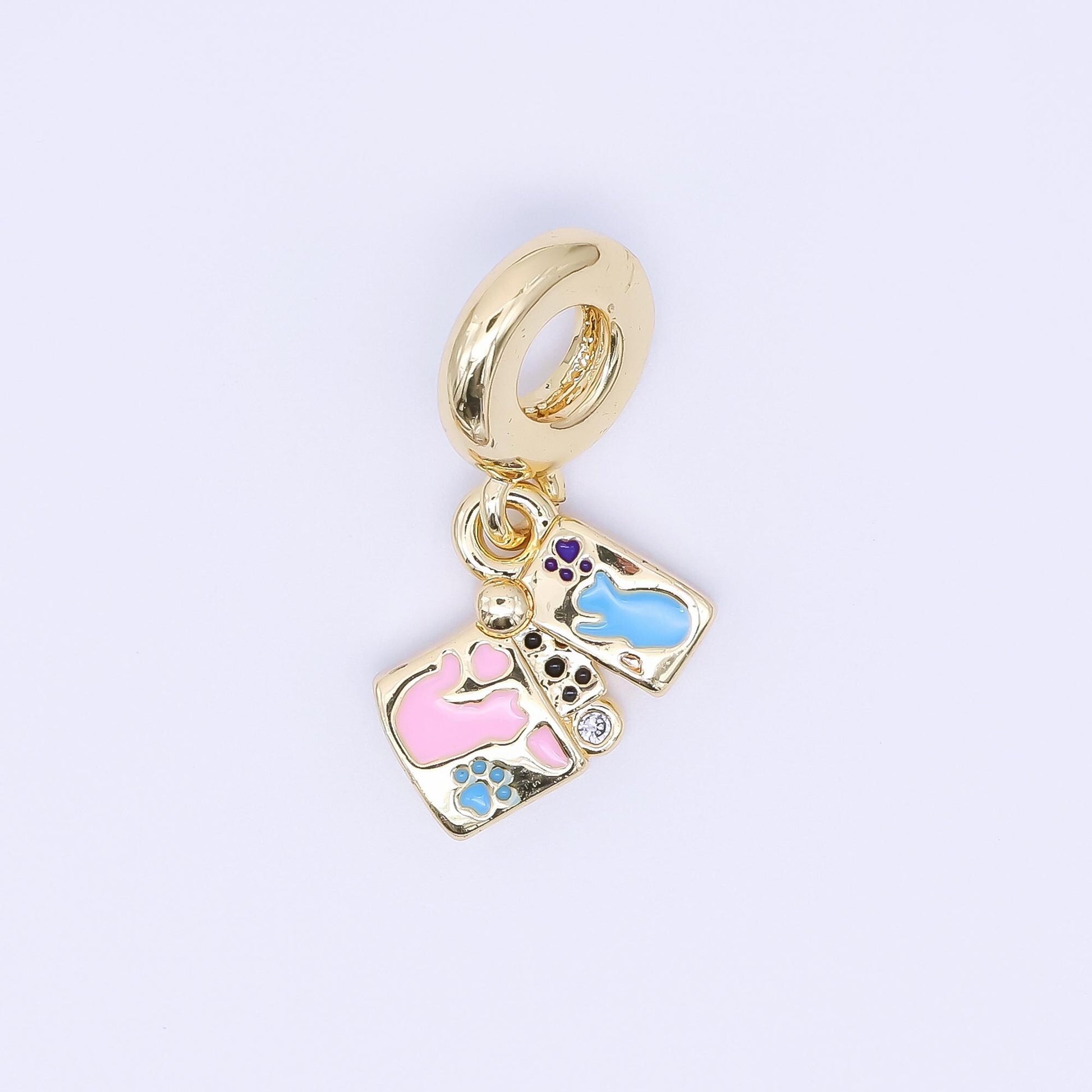 24K Gold Filled Cat Kitten Pet Enamel Drop Rondelle Pendant | AC1641