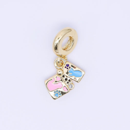24K Gold Filled Cat Kitten Pet Enamel Drop Rondelle Pendant | AC1641
